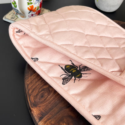 Pink Cotton Summer Bees Double Oven Glove