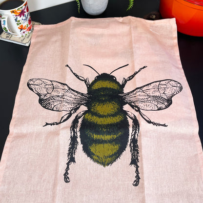 2x Pink Summer Bee Tea Towels