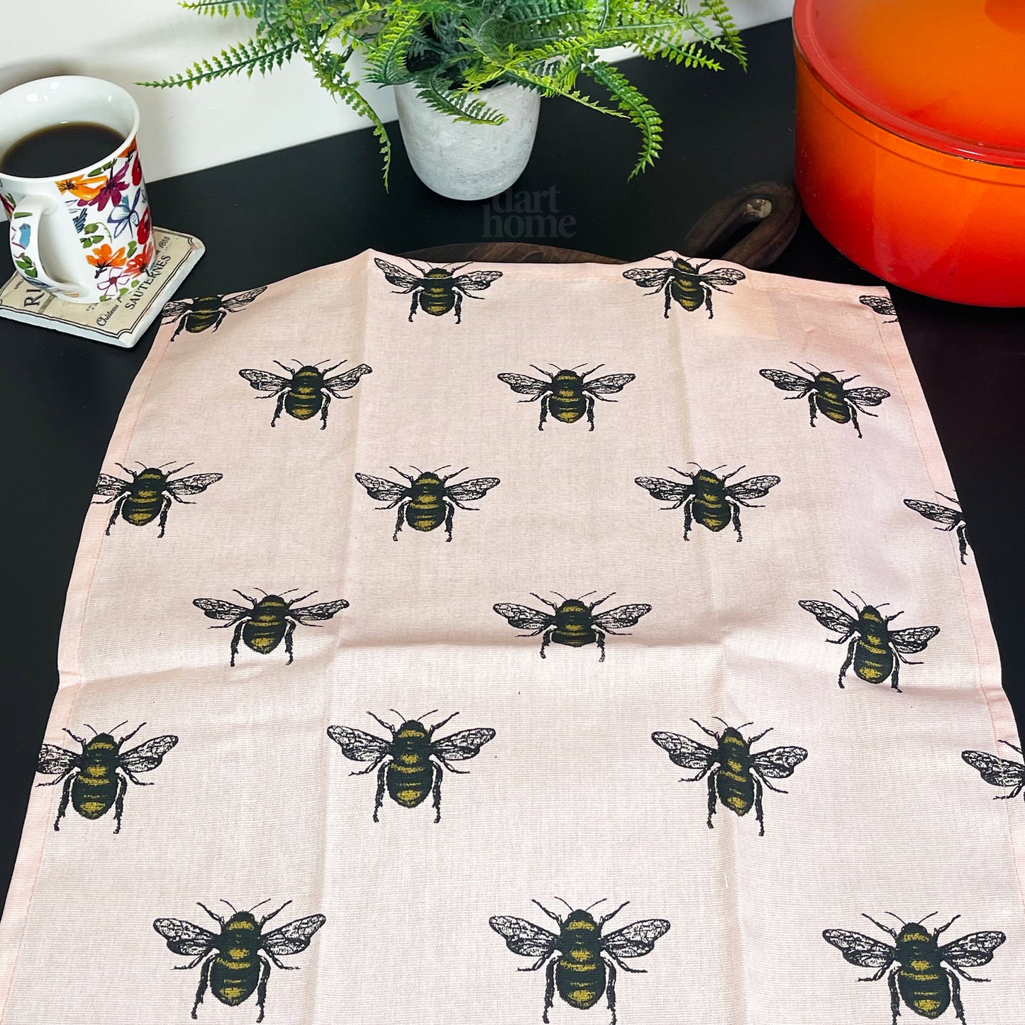 2x Pink Summer Bee Tea Towels