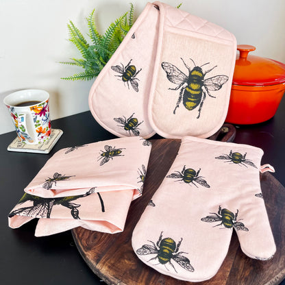 2x Pink Summer Bee Tea Towels