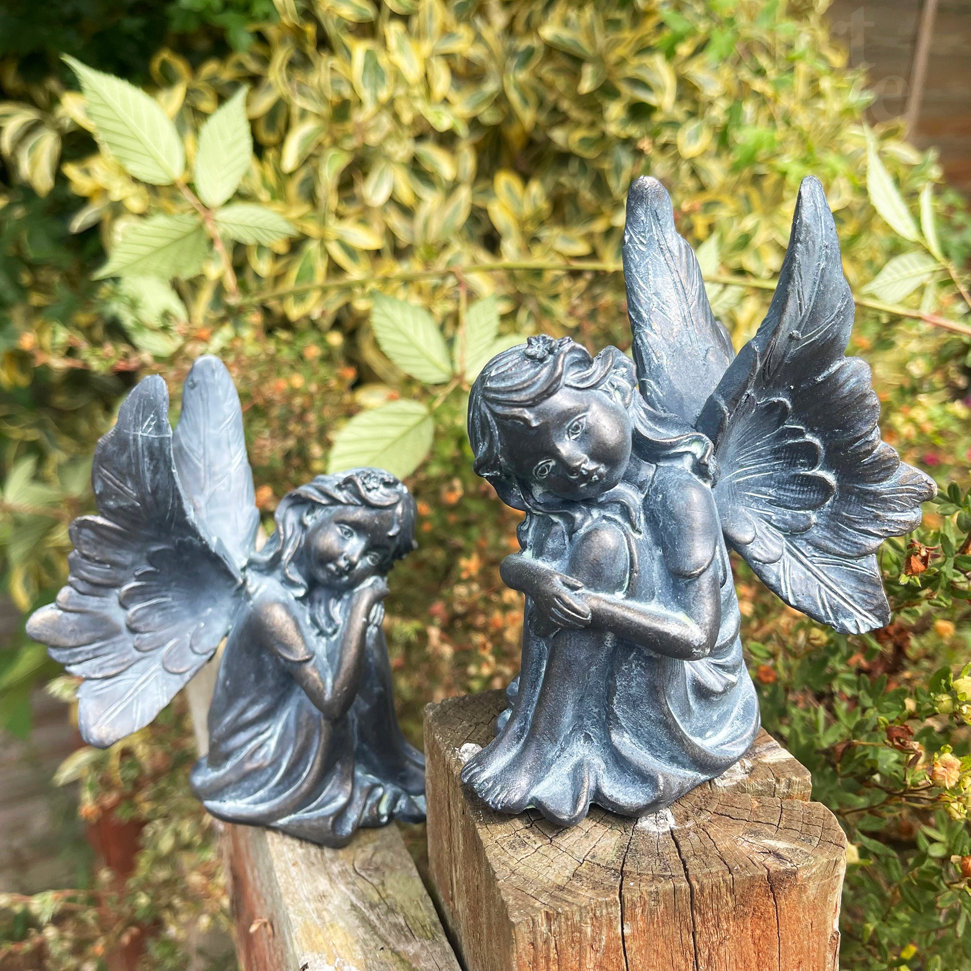 Set Of 2 Bronze Resin Fairies