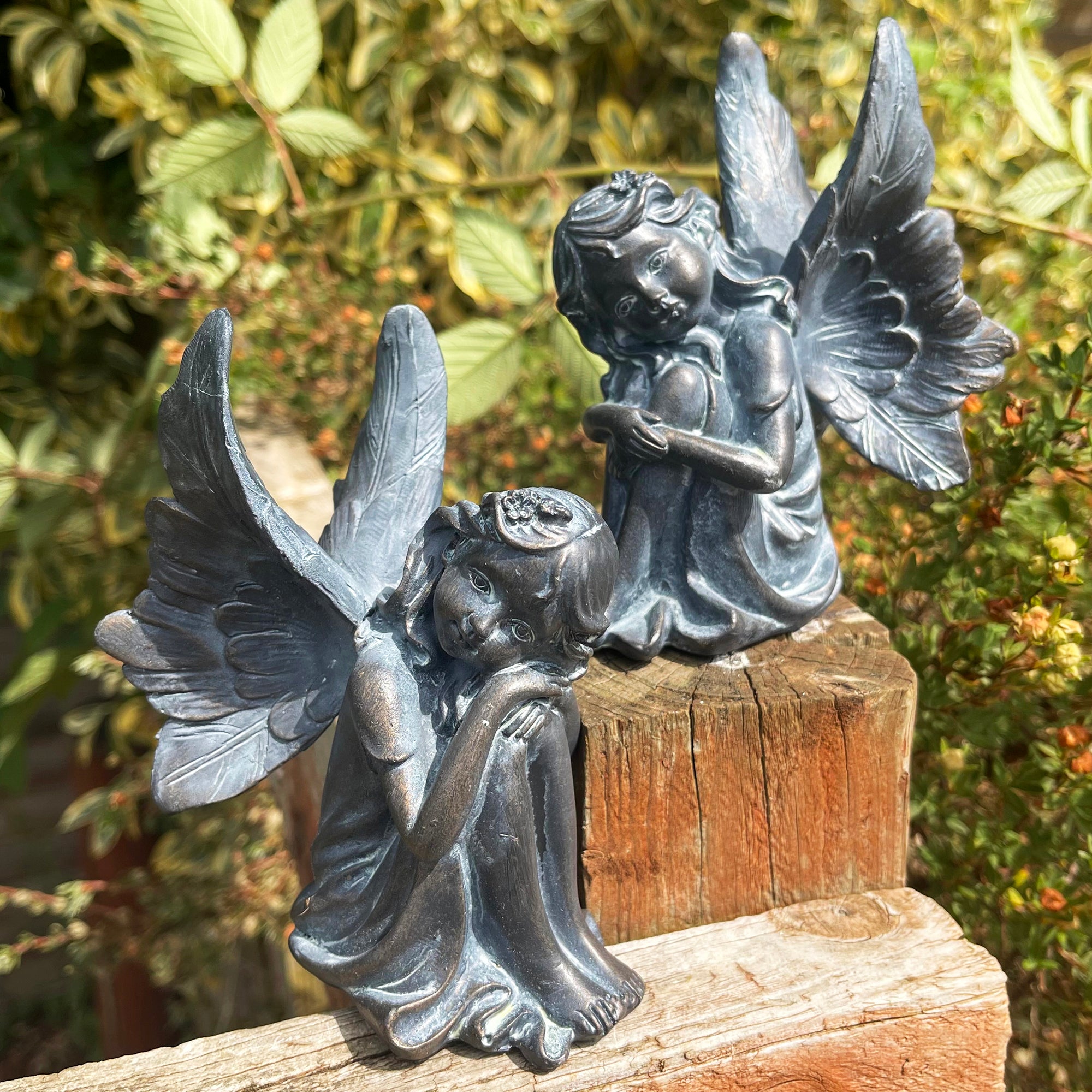 Set Of 2 Bronze Resin Fairies
