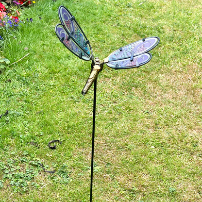 Blue Glass Dragonfly Garden Stake 68cm