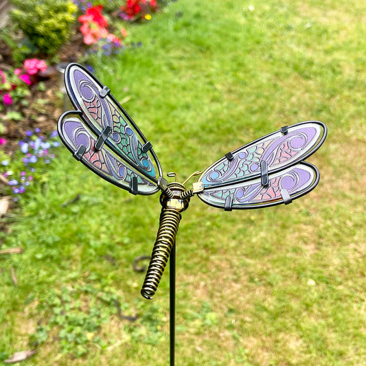 Blue Glass Dragonfly Garden Stake 68cm