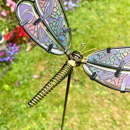 Blue Glass Dragonfly Garden Stake 68cm