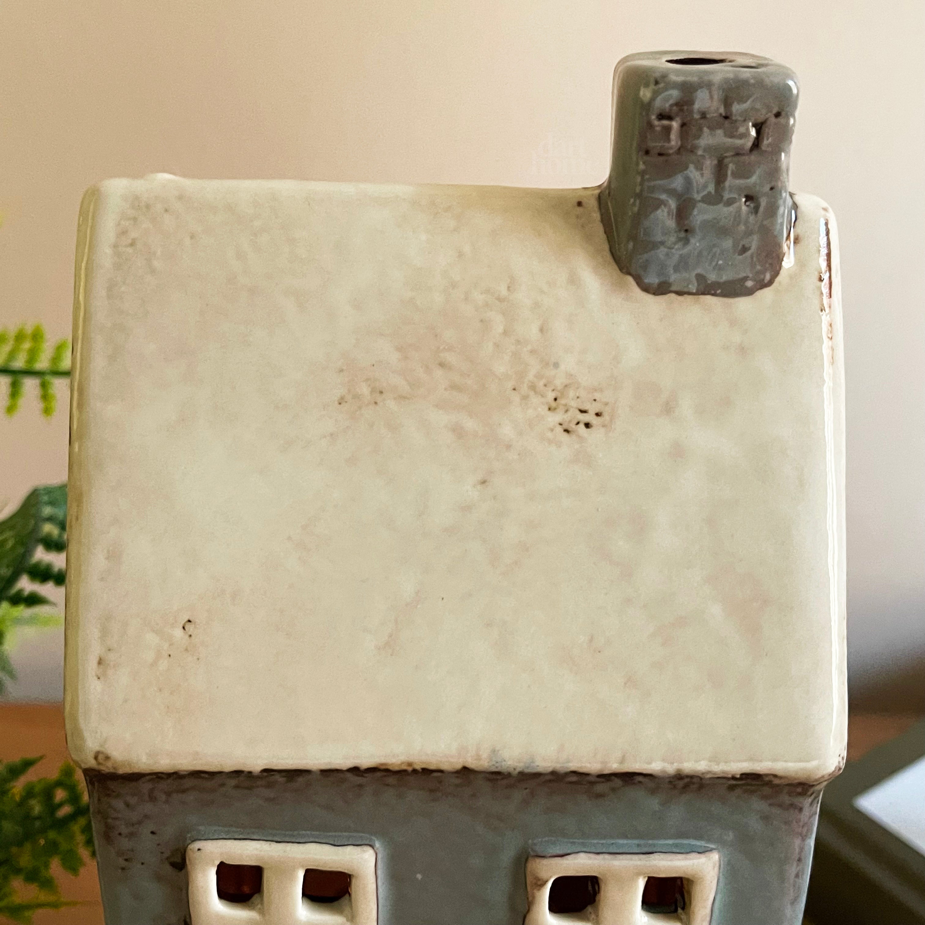Tall Ceramic Grey House Tea Light Holder