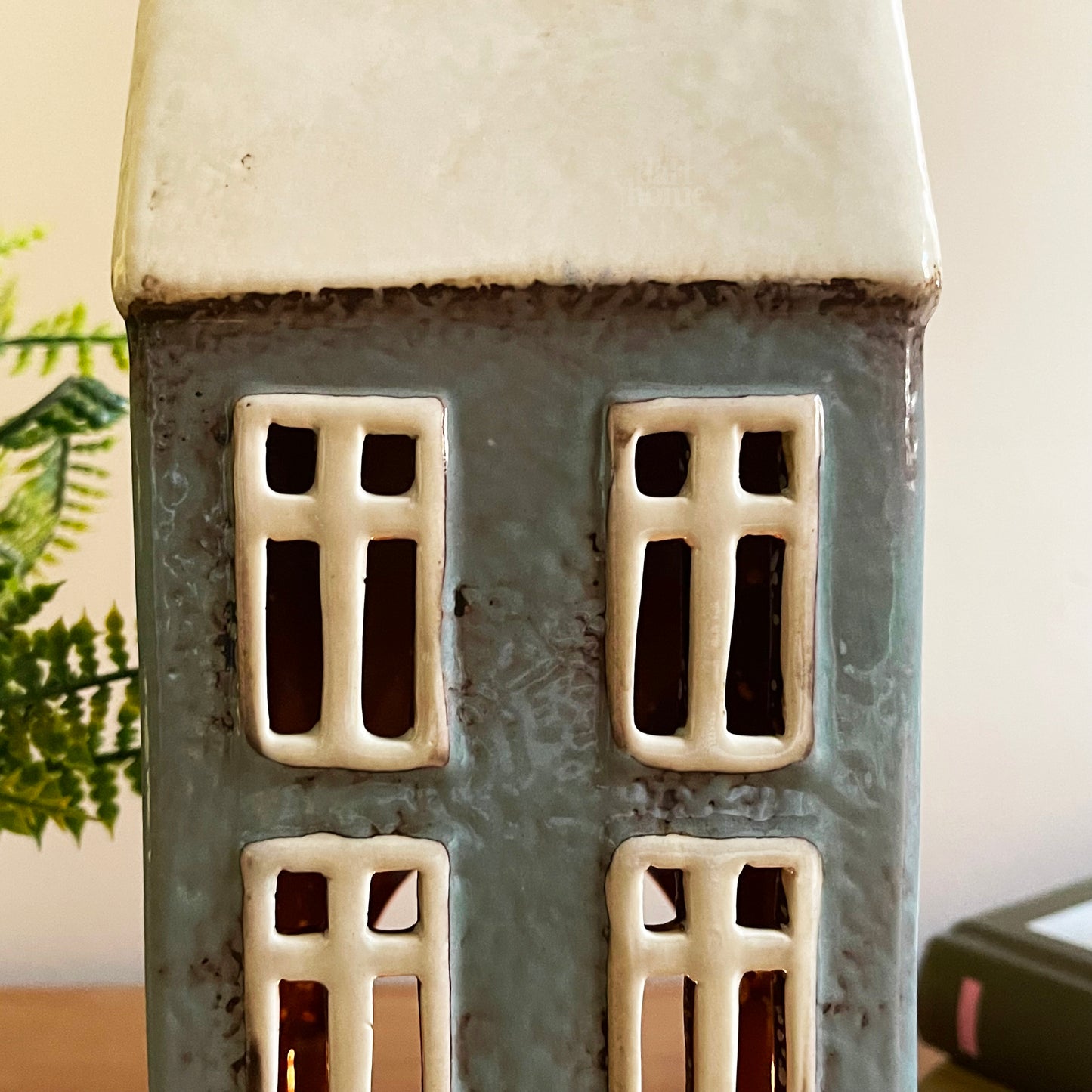 Tall Ceramic Grey House Tea Light Holder