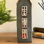 Tall Ceramic Grey House Tea Light Holder