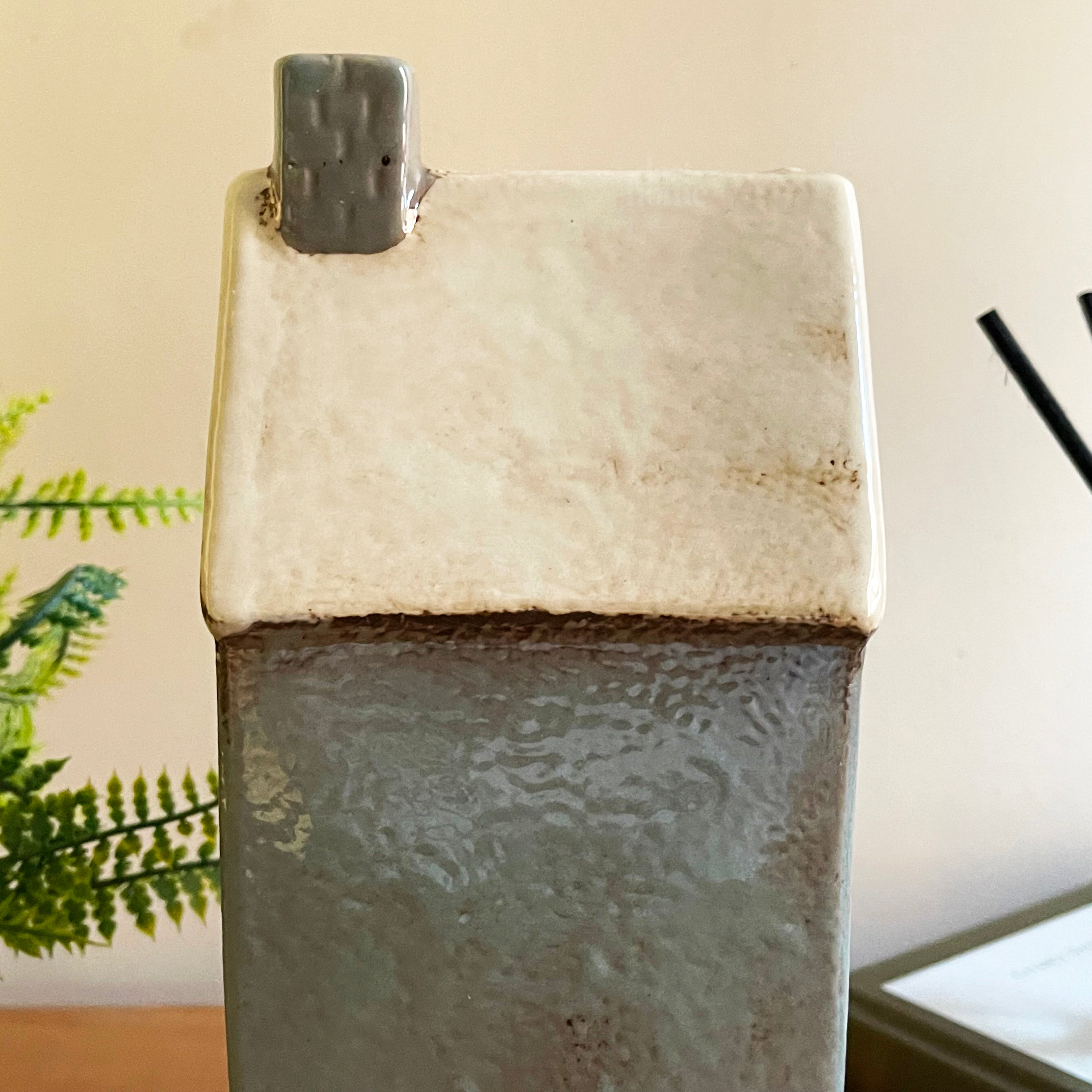 Tall Ceramic Grey House Tea Light Holder