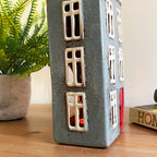 Tall Ceramic Grey House Tea Light Holder