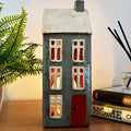 Tall Ceramic Grey House Tea Light Holder