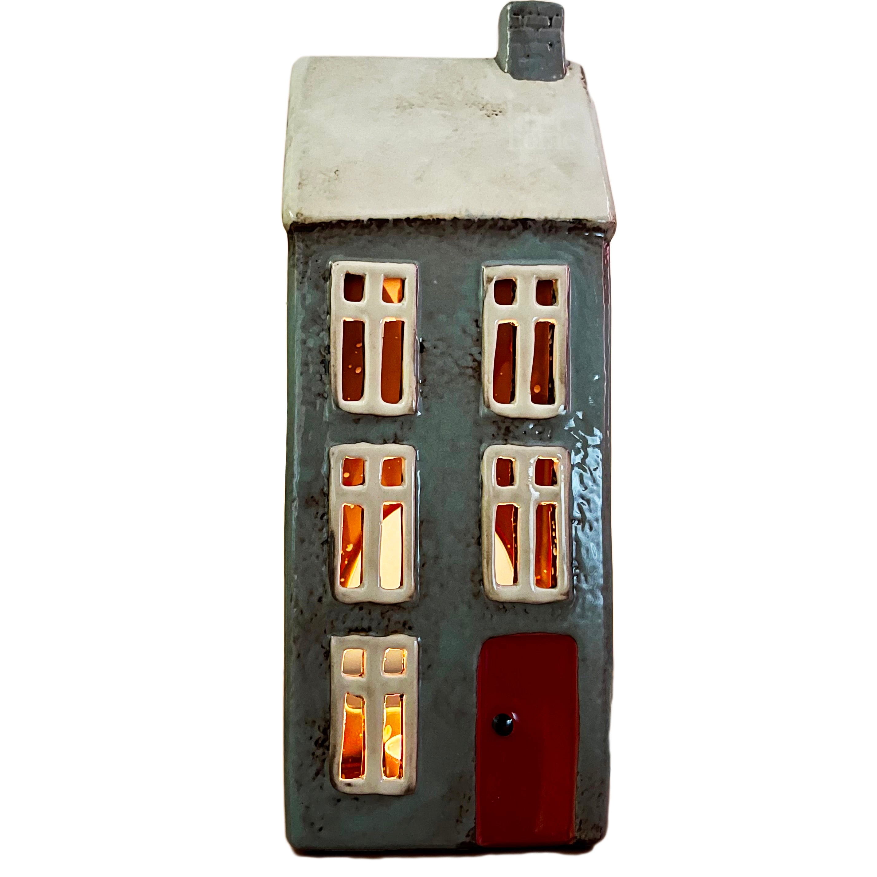 Tall Ceramic Grey House Tea Light Holder