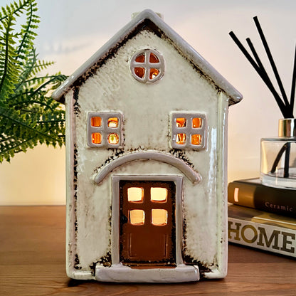 Cream Village House Candle Holder