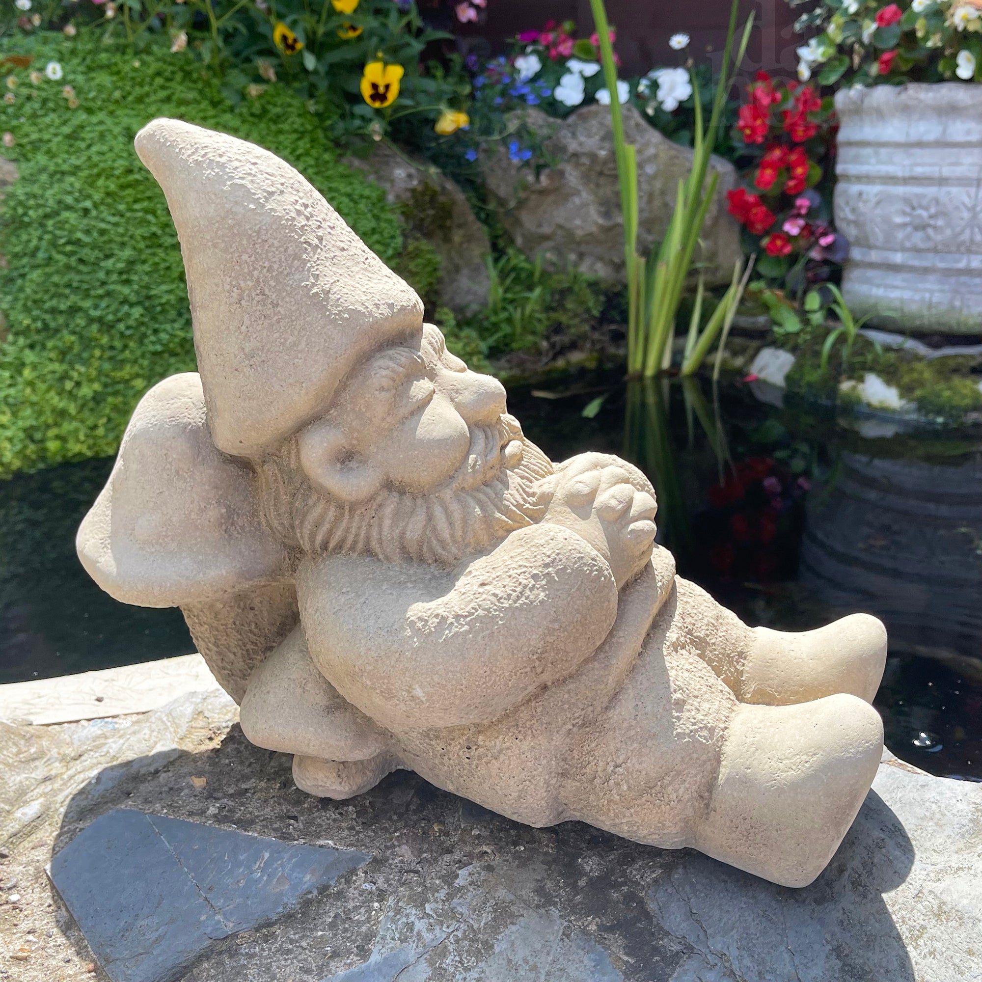 Stone Sleeping Gnome Garden Ornament