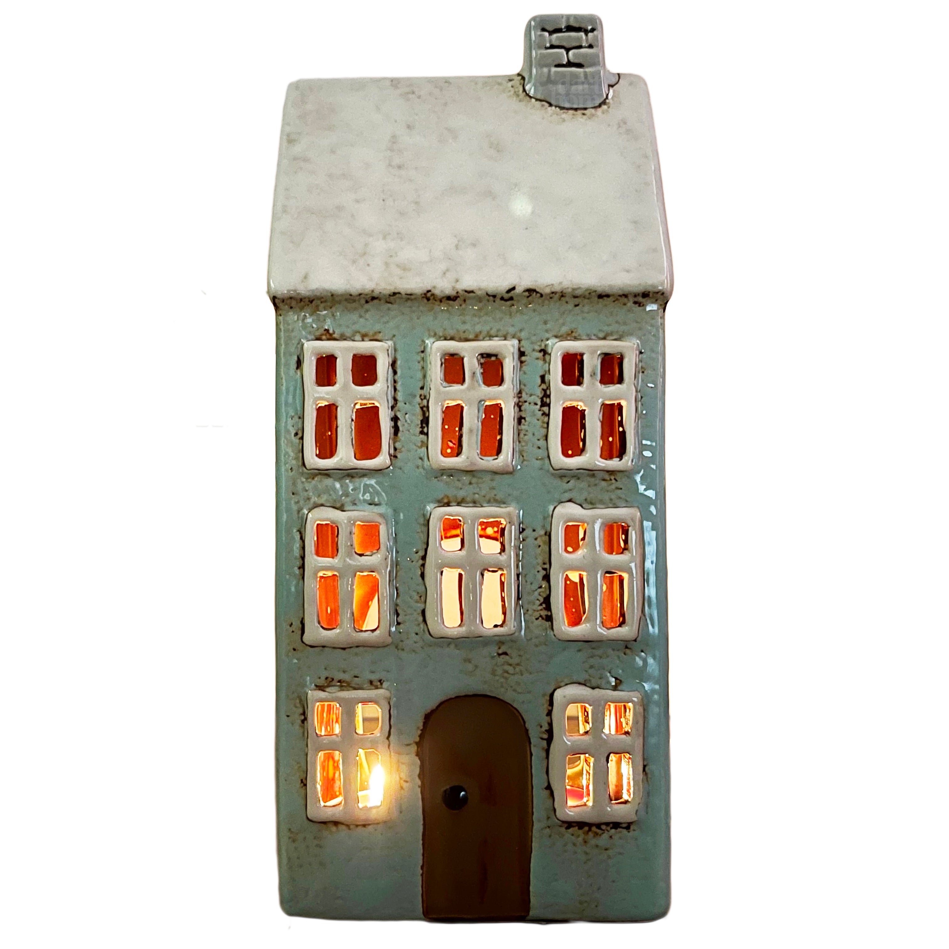 Tall Blue House Tea Light Holder