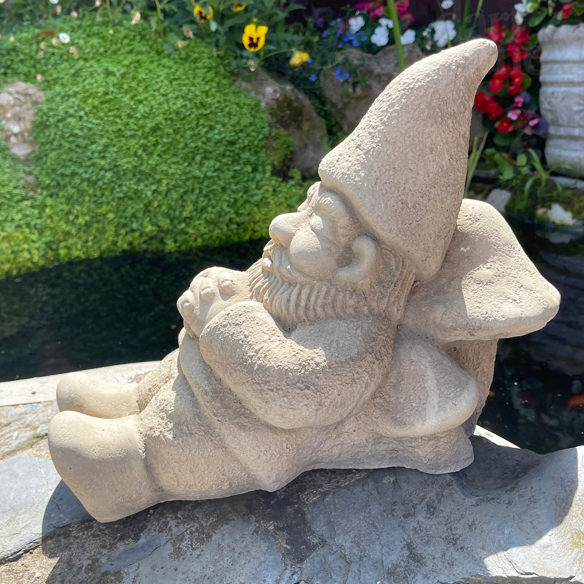 Stone Sleeping Gnome Garden Ornament