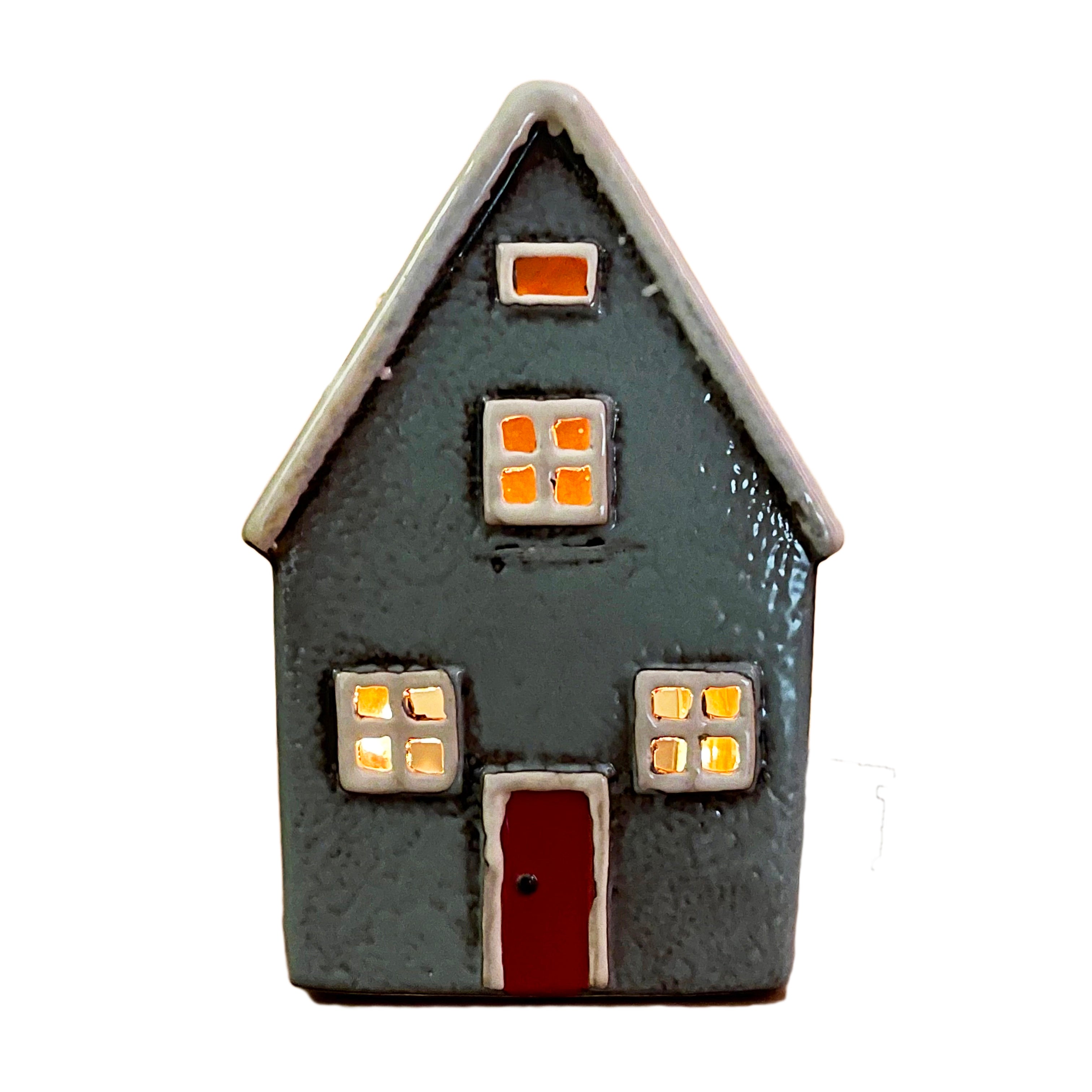 Ceramic Grey Cottage House Tealight Holder