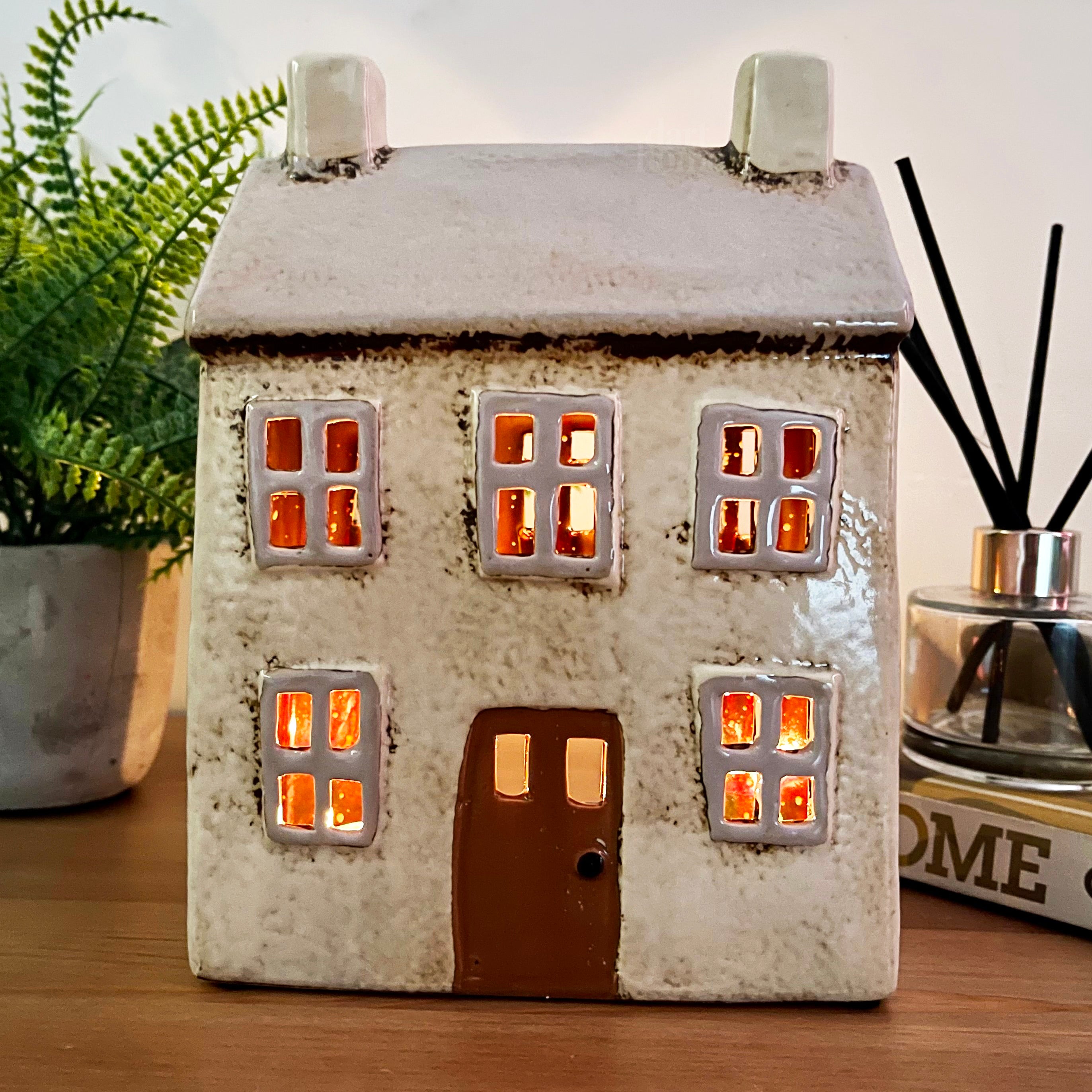 Cream Cottage House Candle Holder