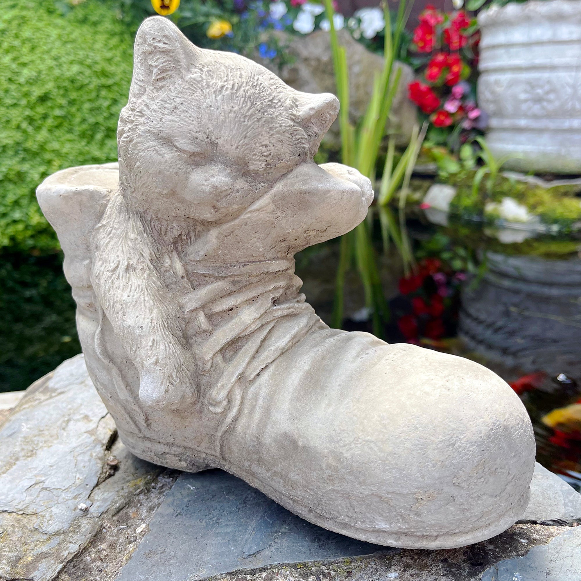 Stone Cat In Boot Garden Ornament