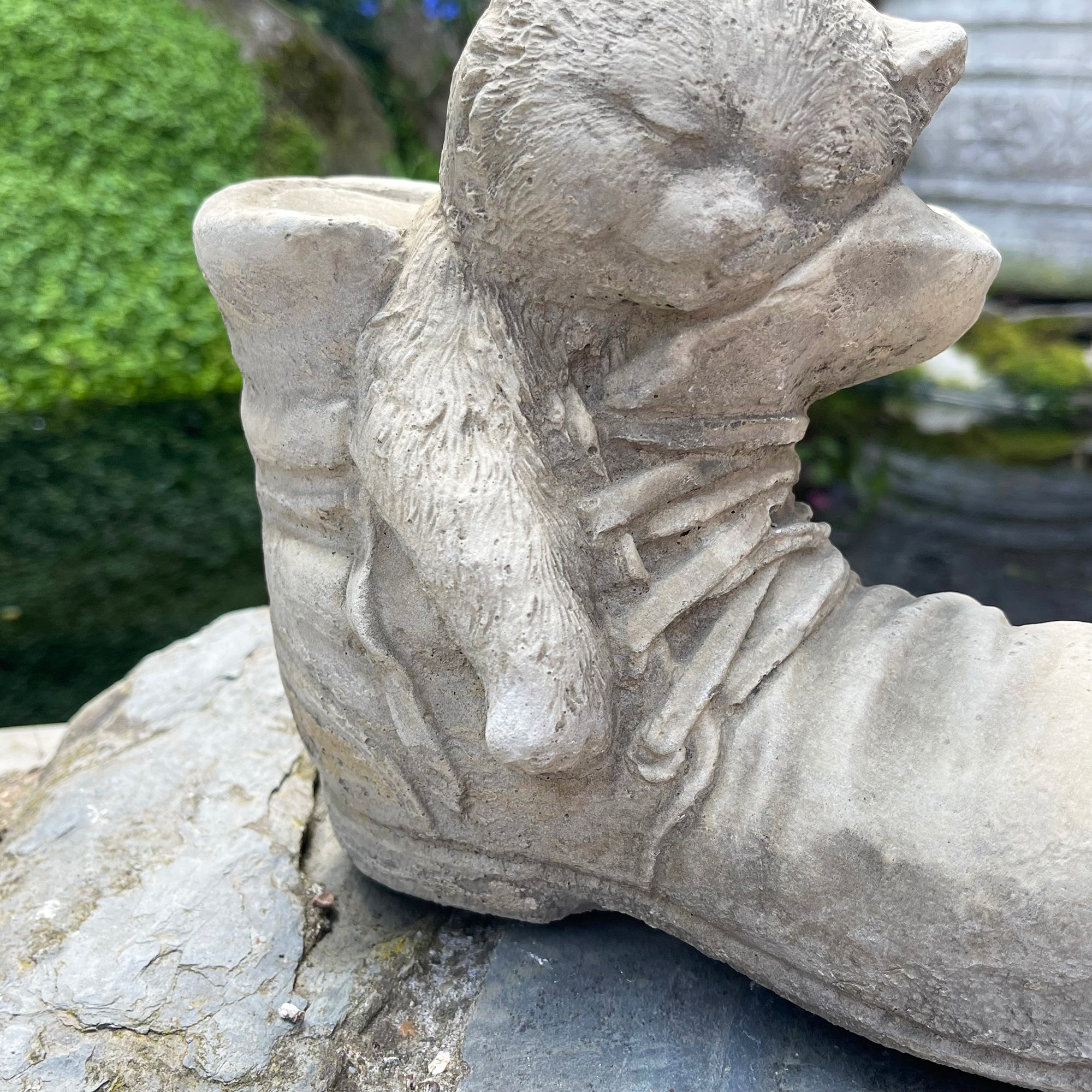 Stone Cat In Boot Garden Ornament