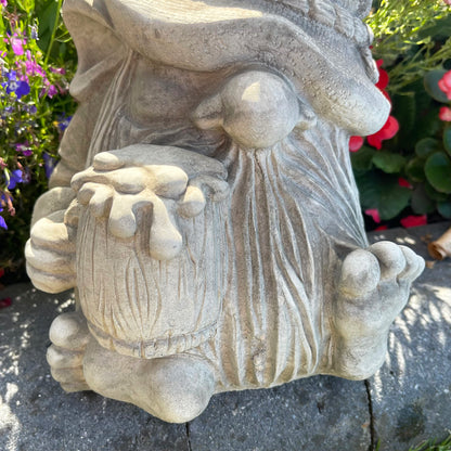 Stone Drinking Gnome Garden Ornament