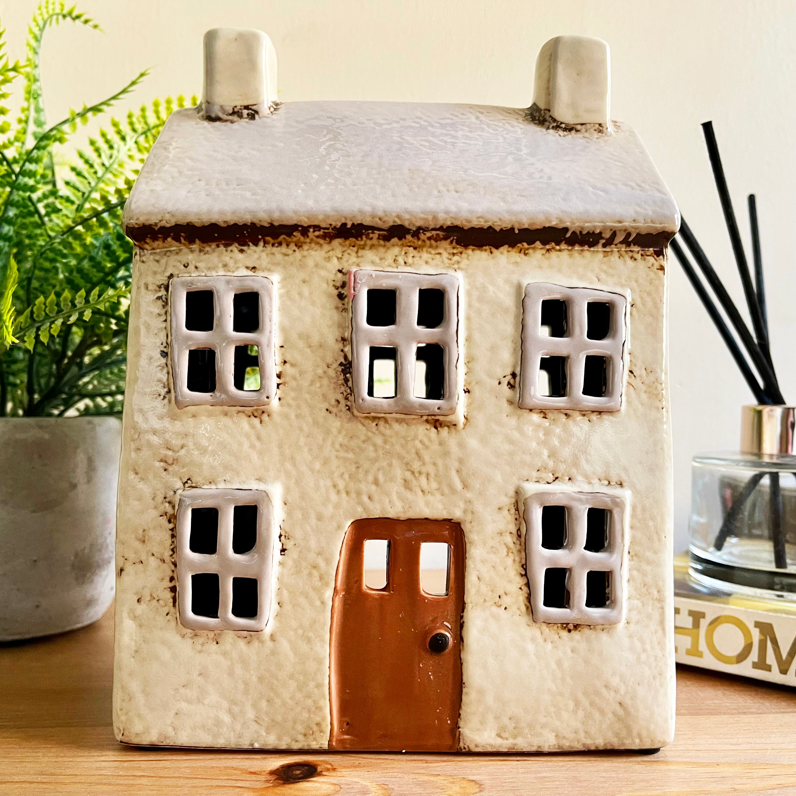 Cream Cottage House Candle Holder