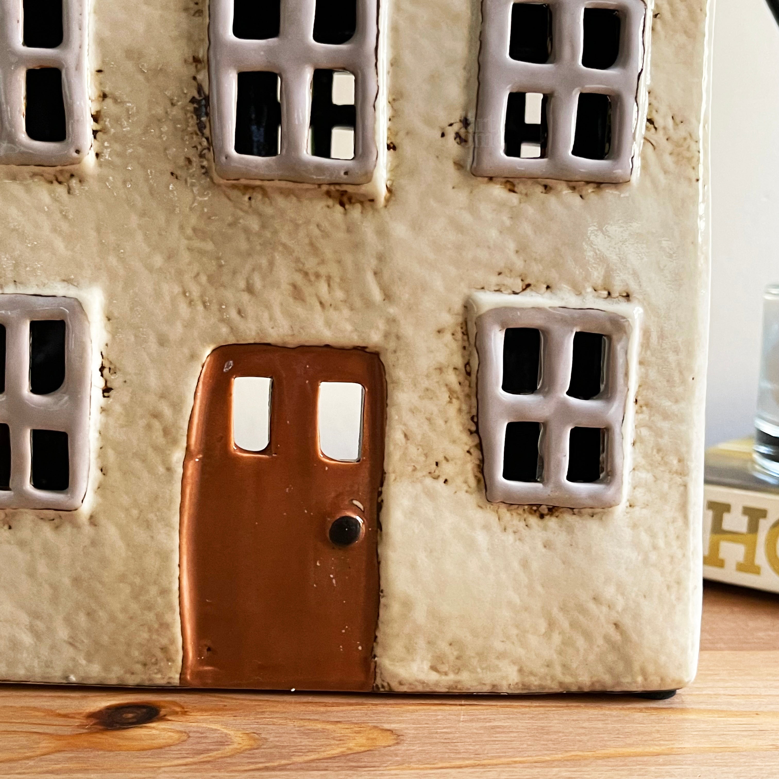 Cream Cottage House Candle Holder