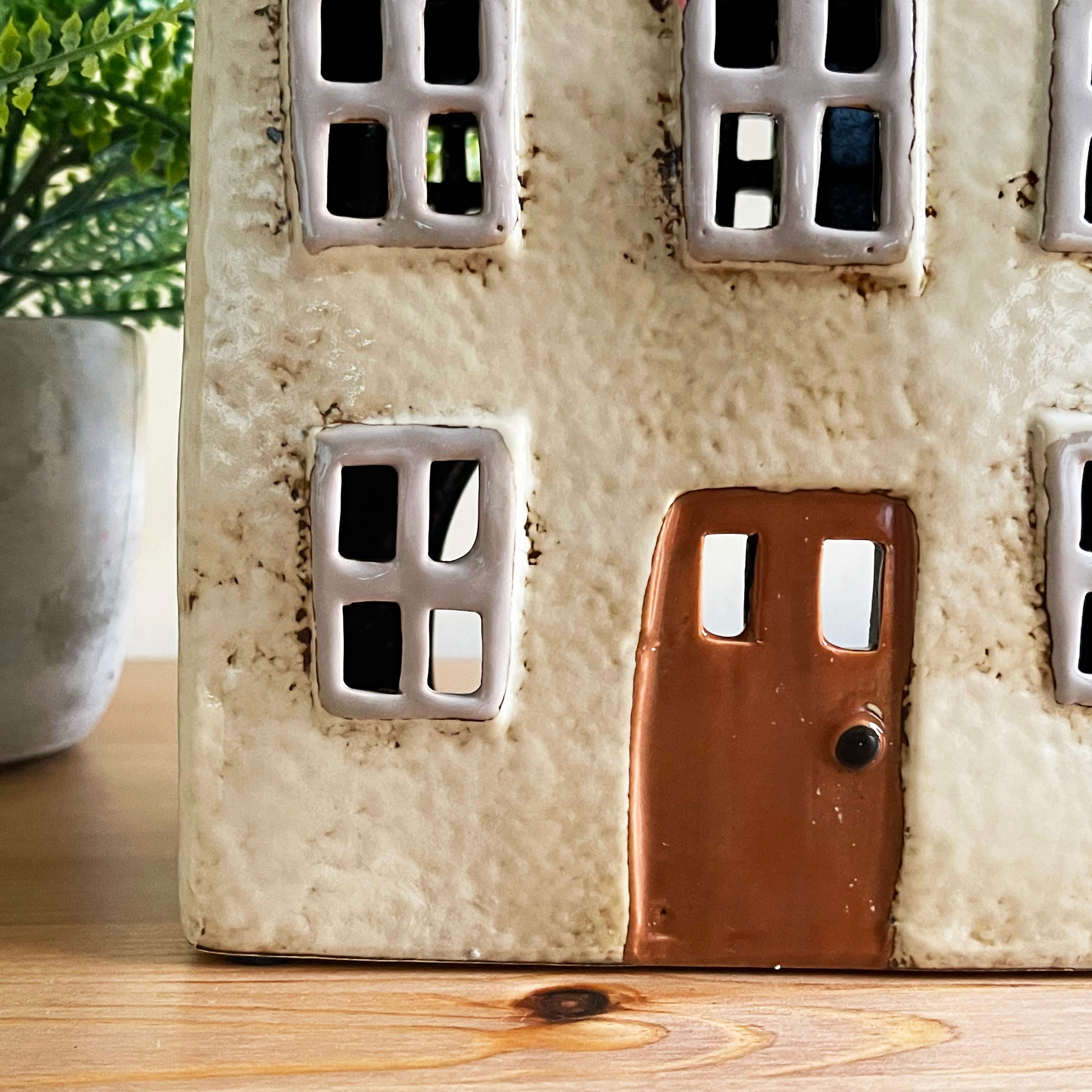 Cream Cottage House Candle Holder