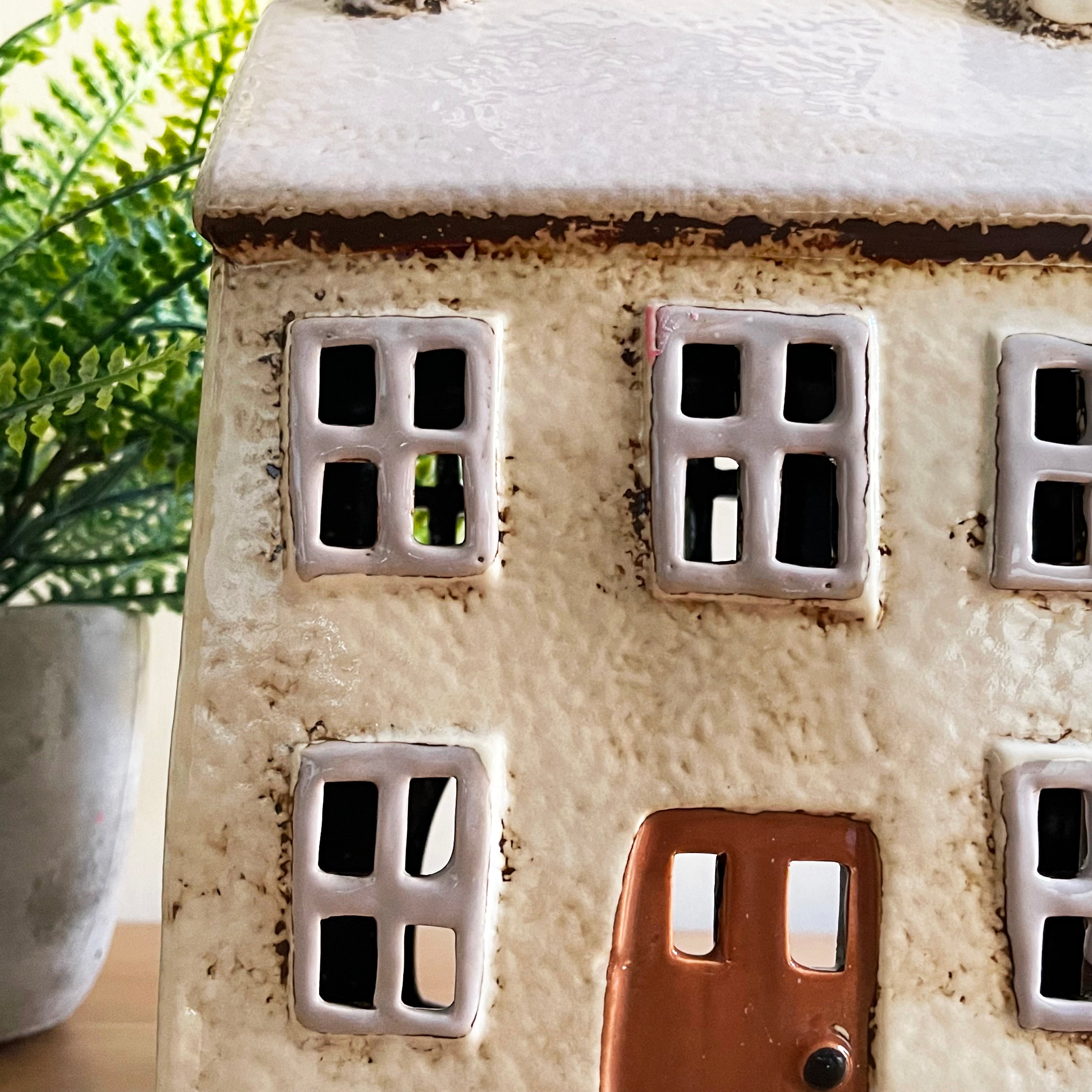 Cream Cottage House Candle Holder