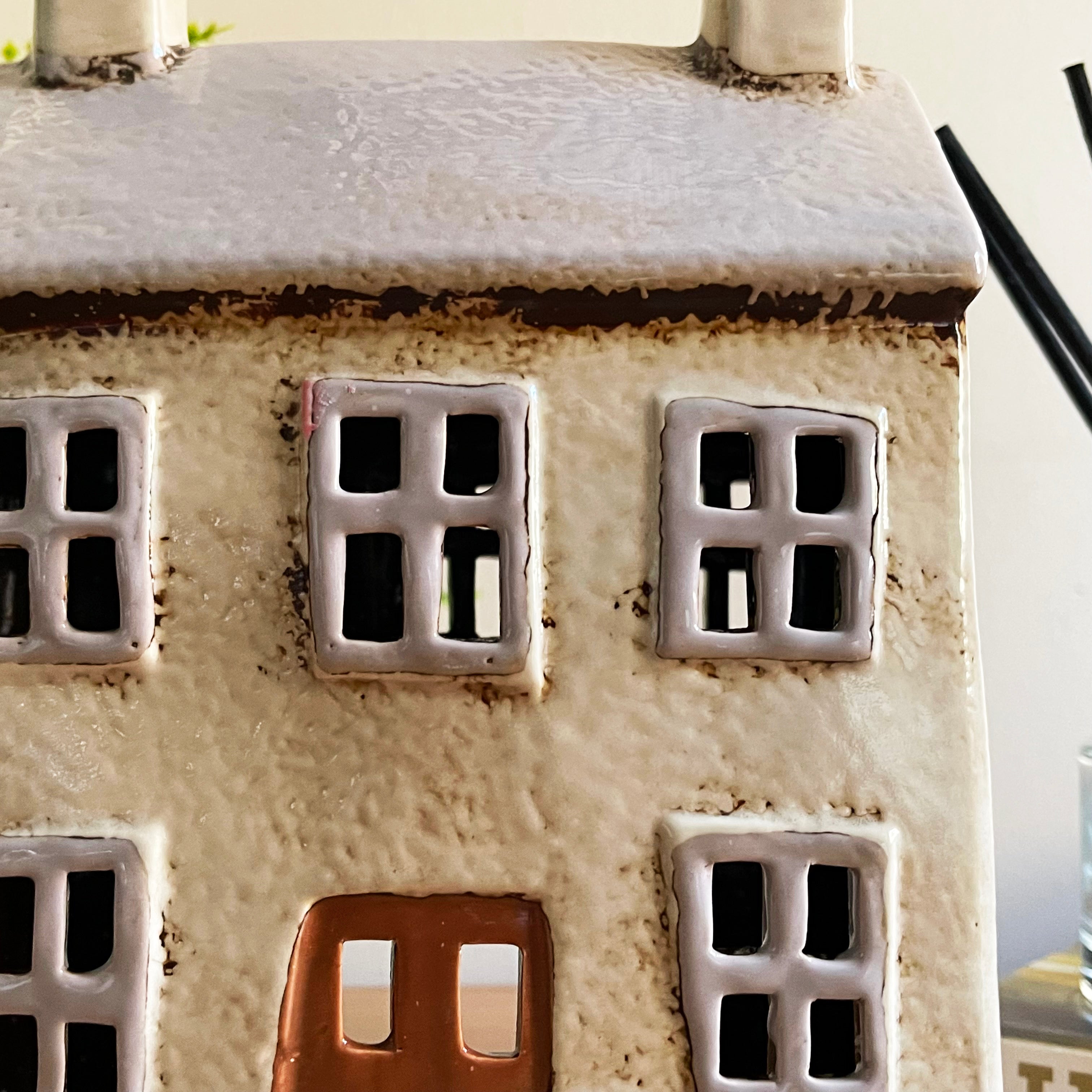 Cream Cottage House Candle Holder