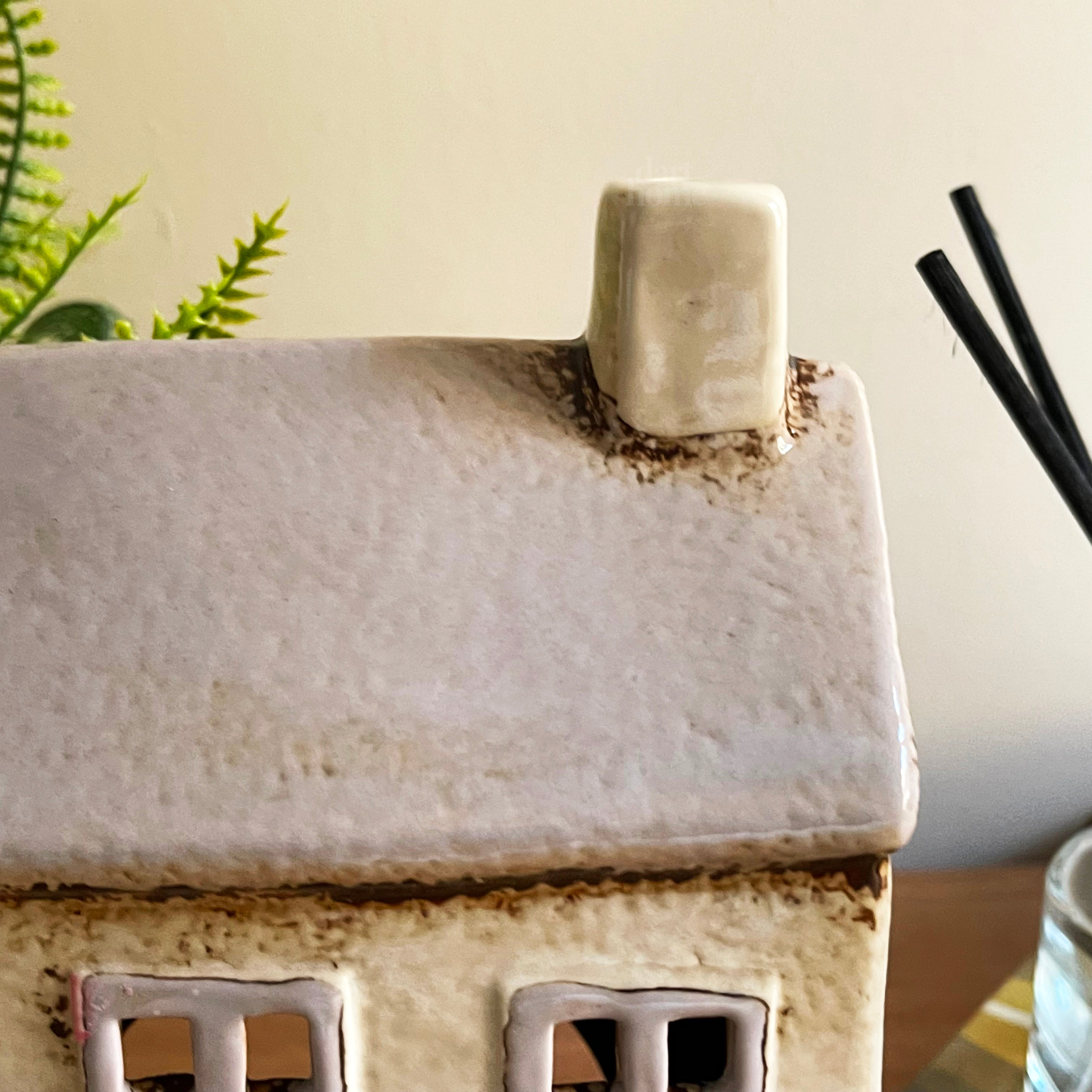 Cream Cottage House Candle Holder
