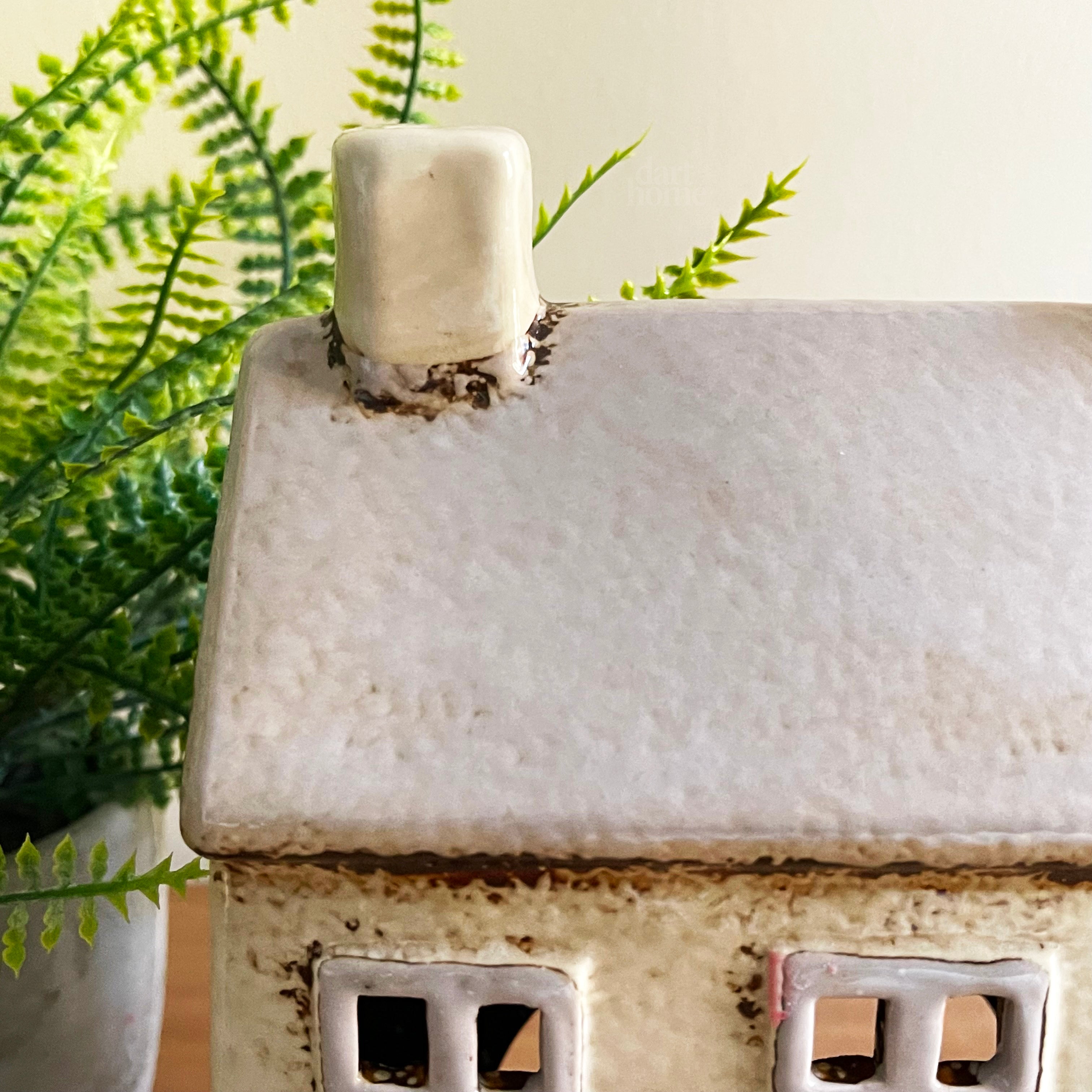 Cream Cottage House Candle Holder