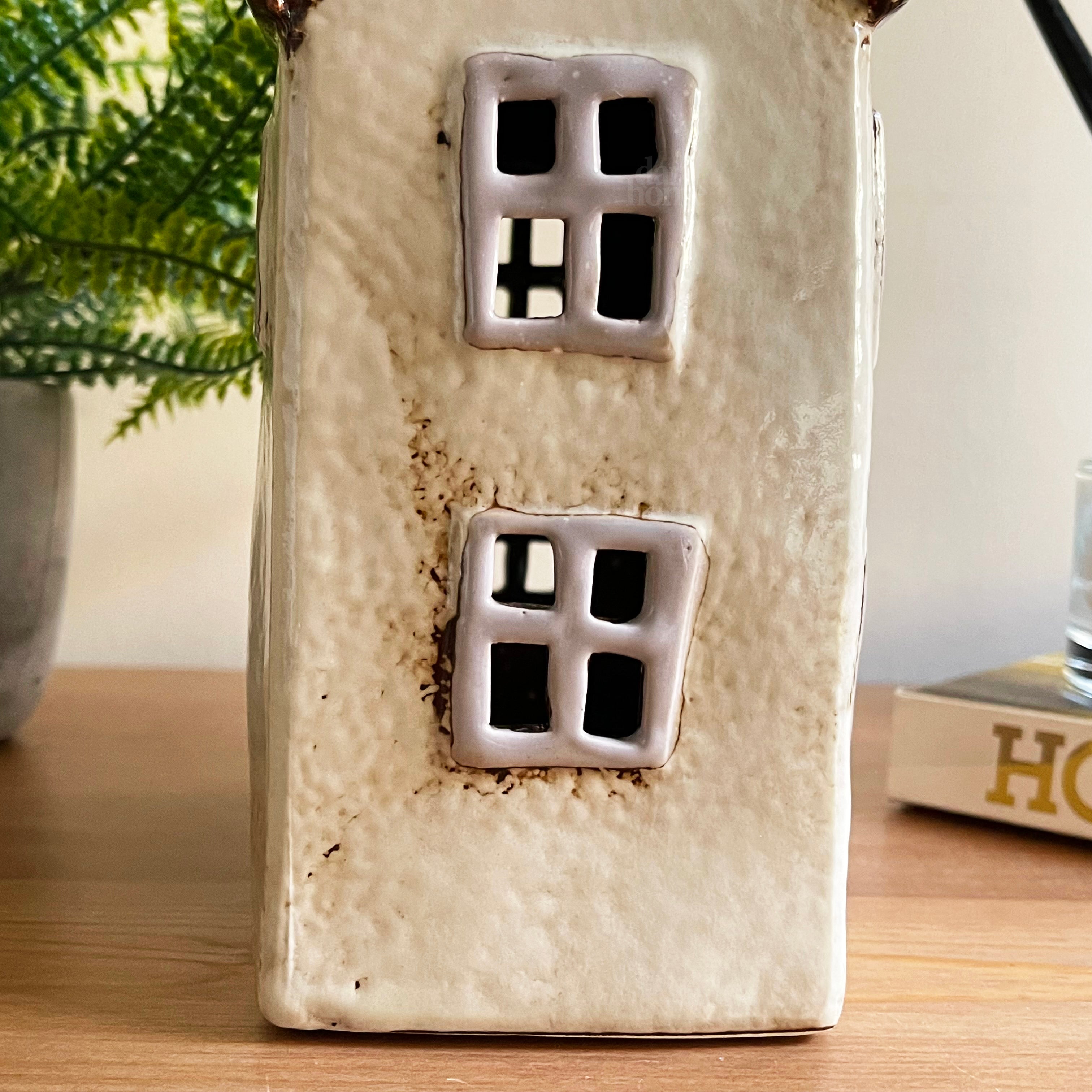 Cream Cottage House Candle Holder