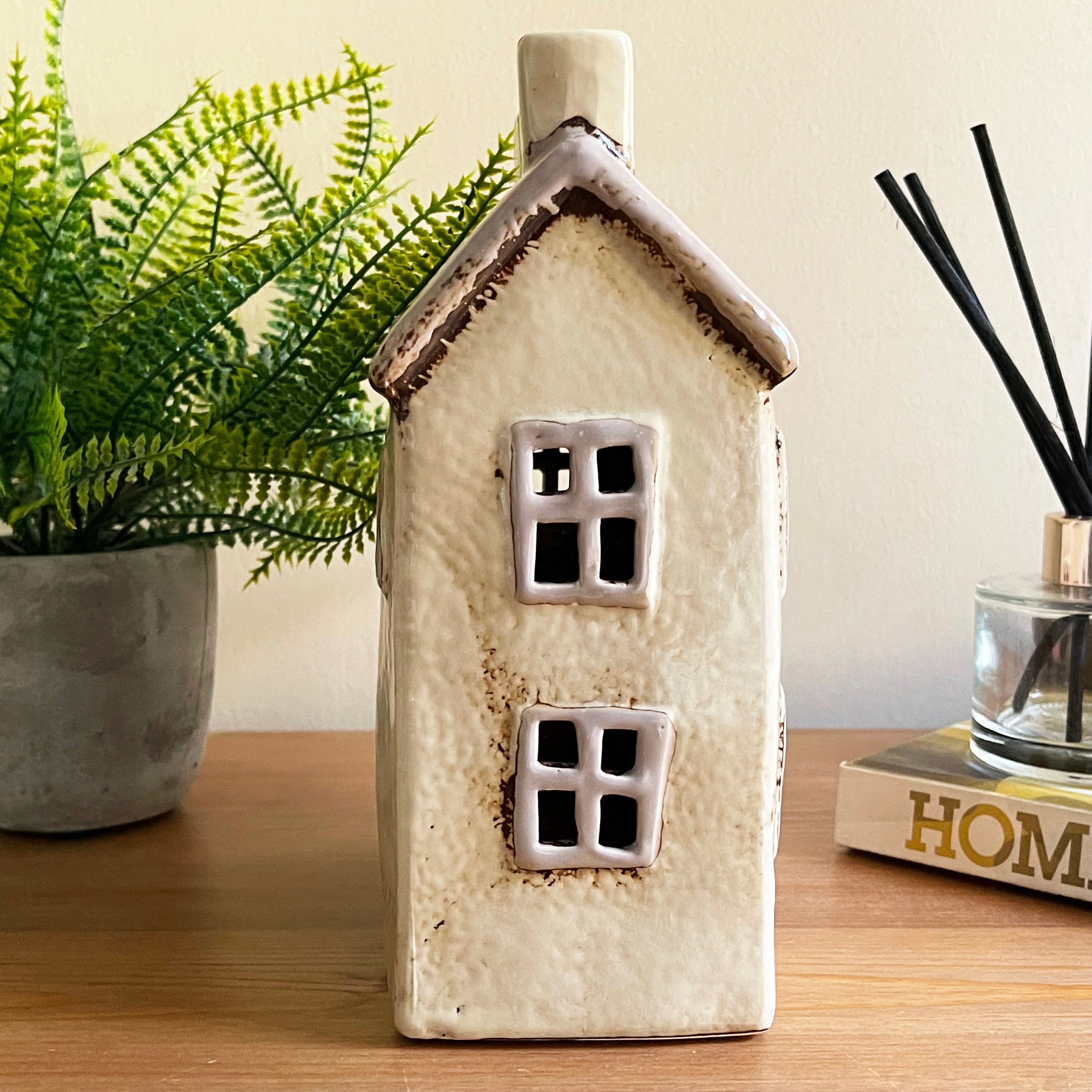 Cream Cottage House Candle Holder