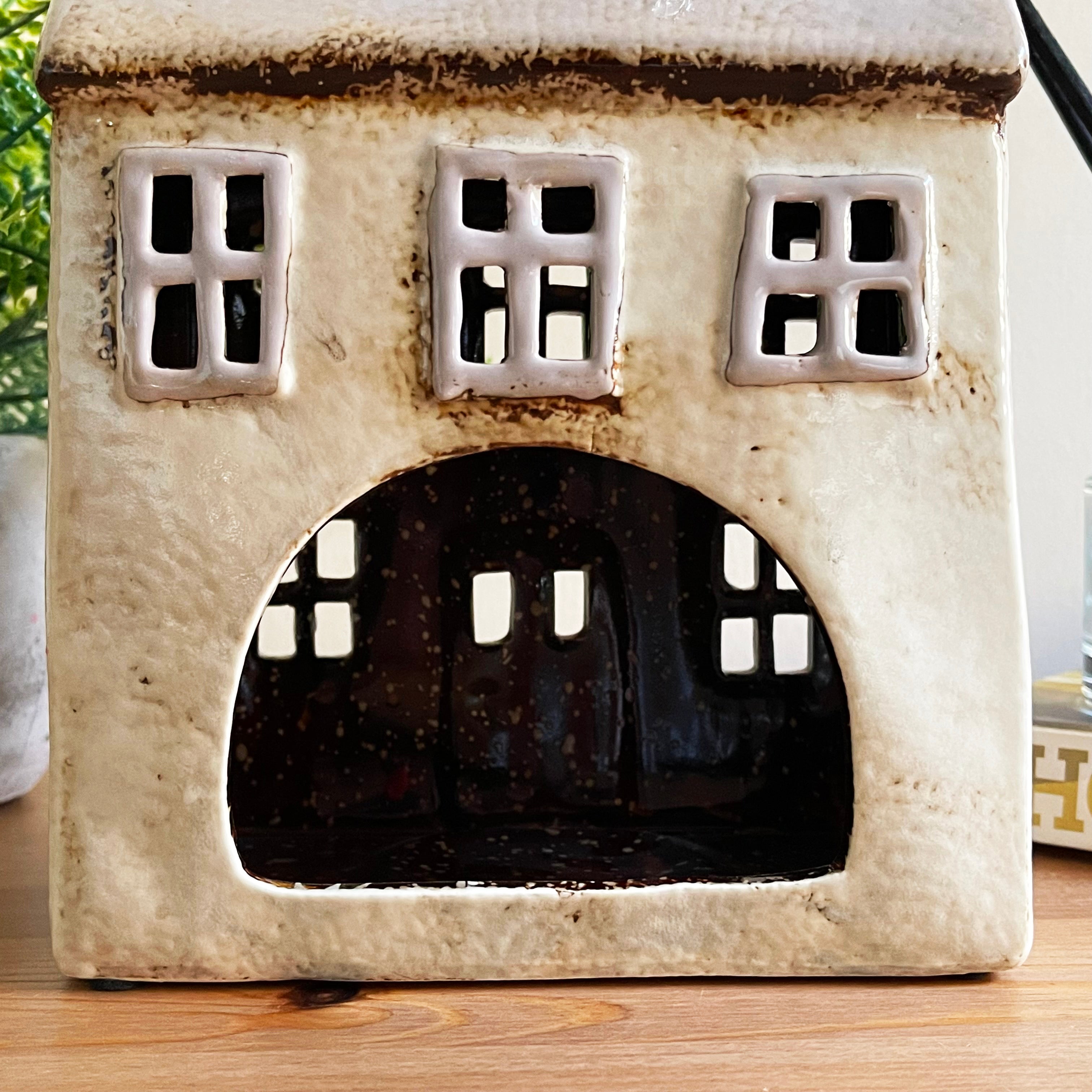 Cream Cottage House Candle Holder
