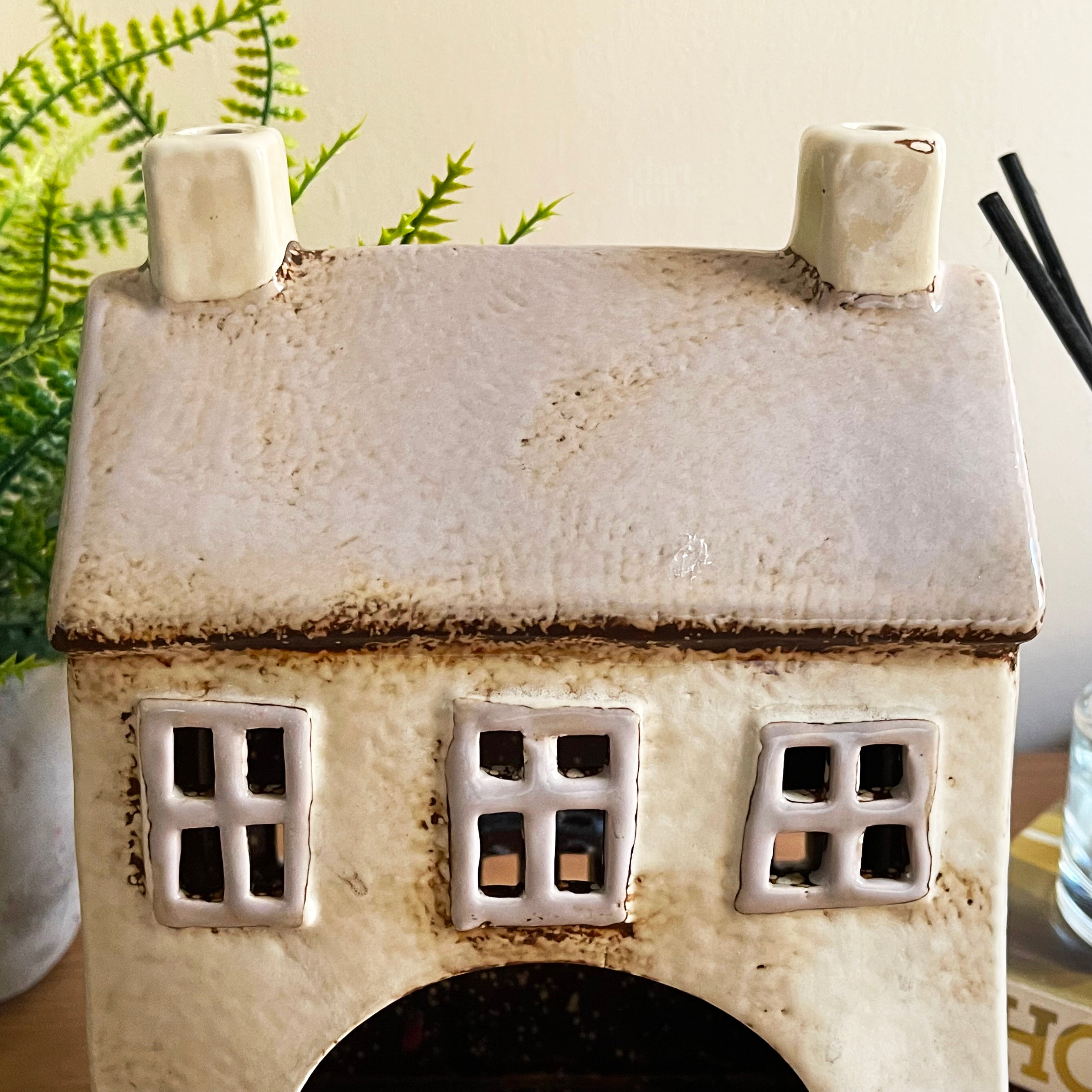 Cream Cottage House Candle Holder