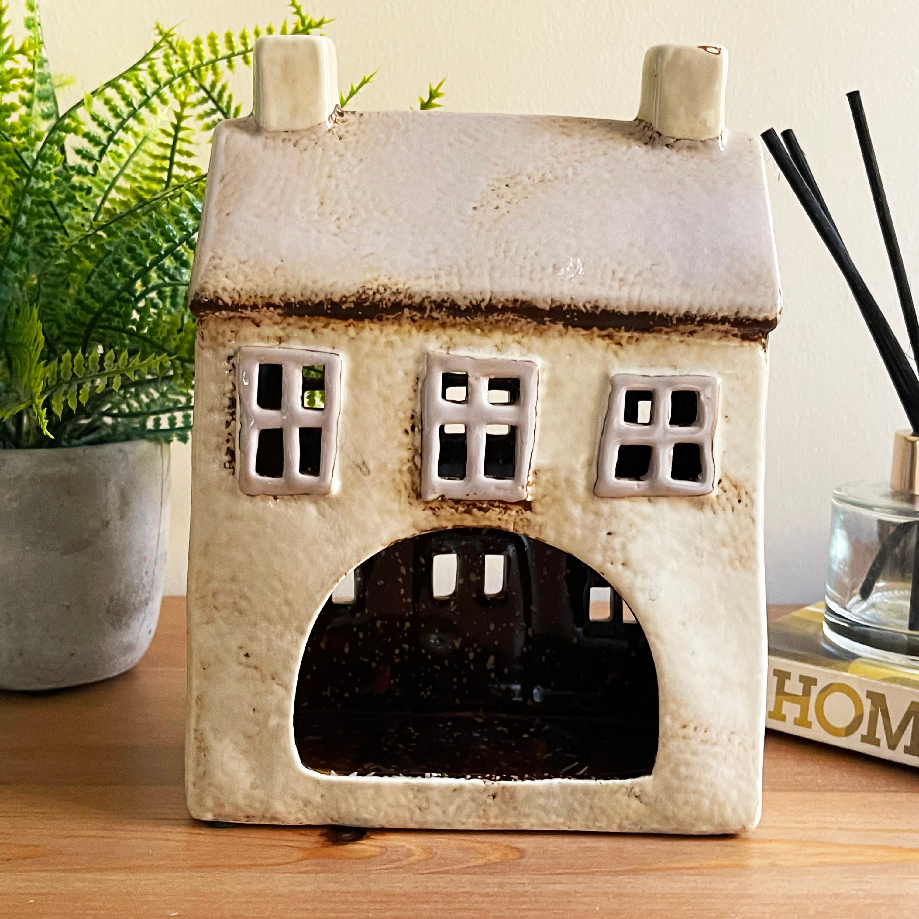 Cream Cottage House Candle Holder