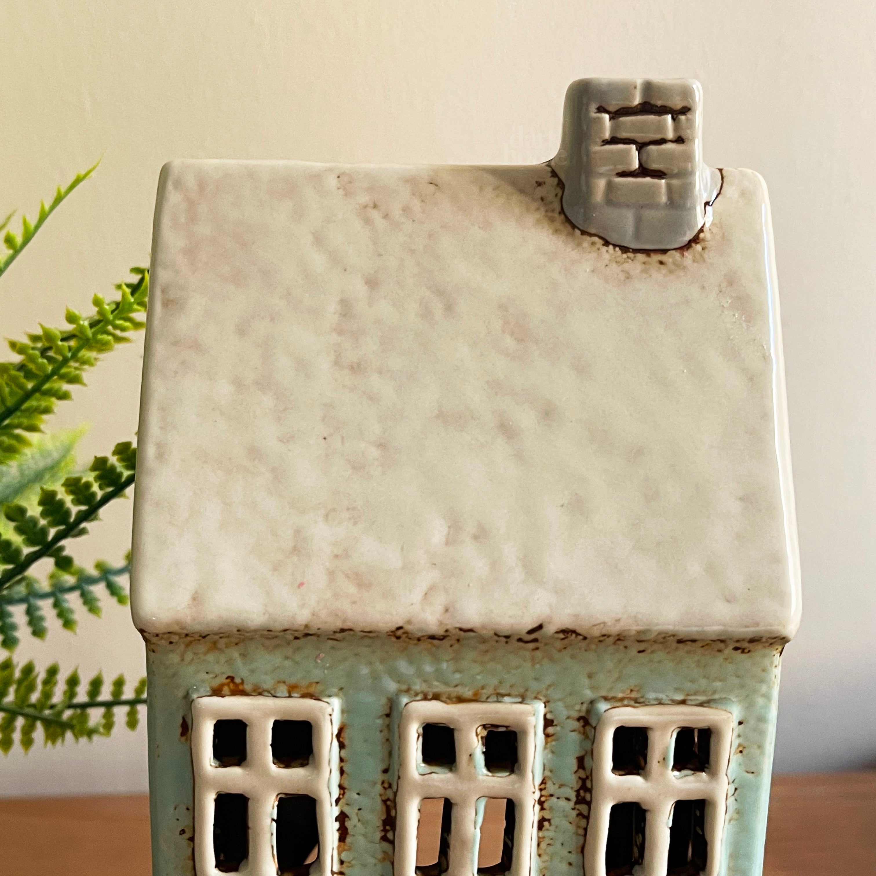 Tall Blue House Tea Light Holder