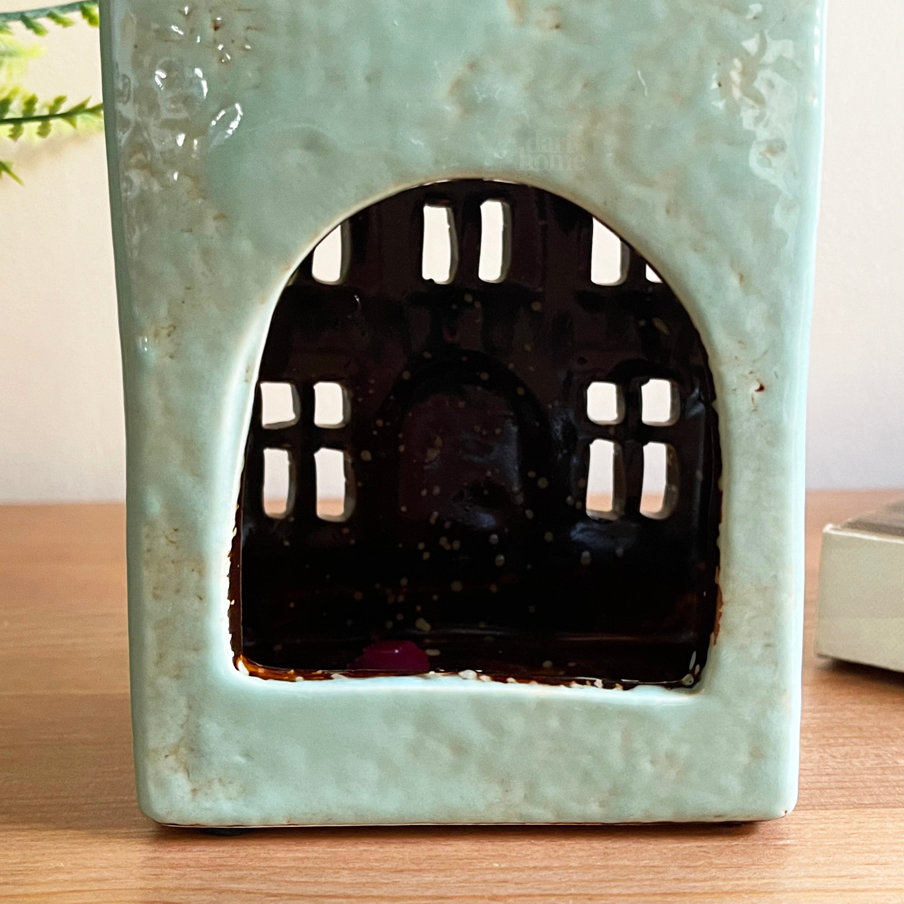 Tall Blue House Tea Light Holder
