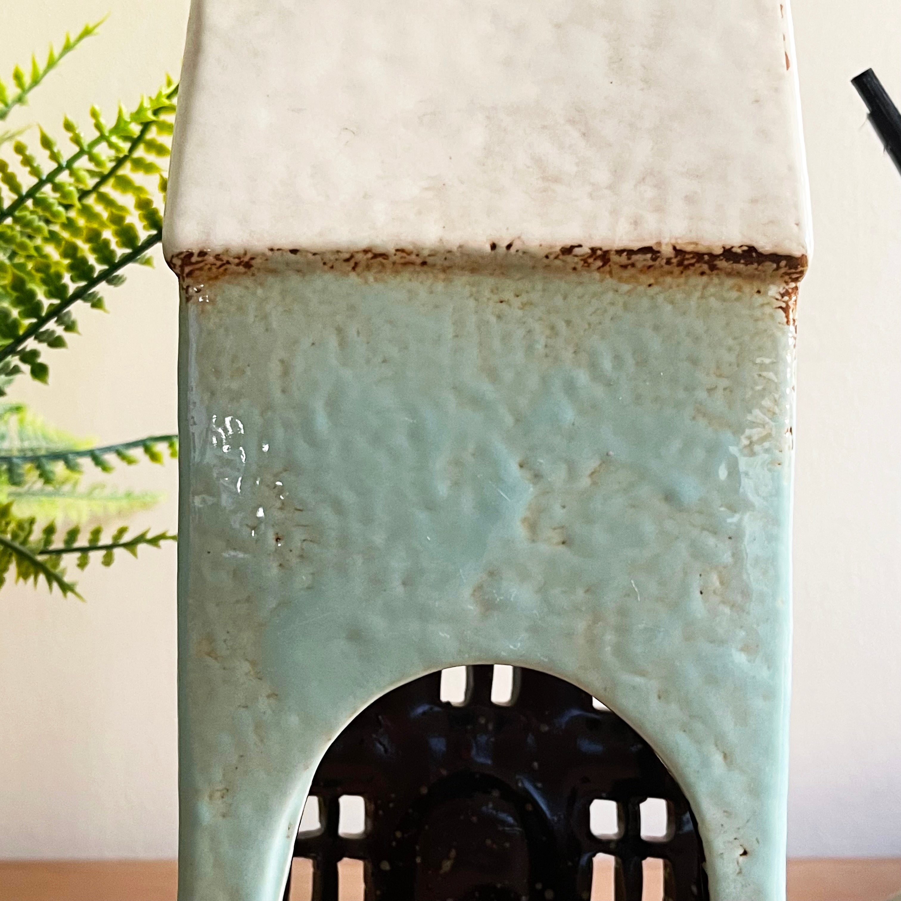 Tall Blue House Tea Light Holder