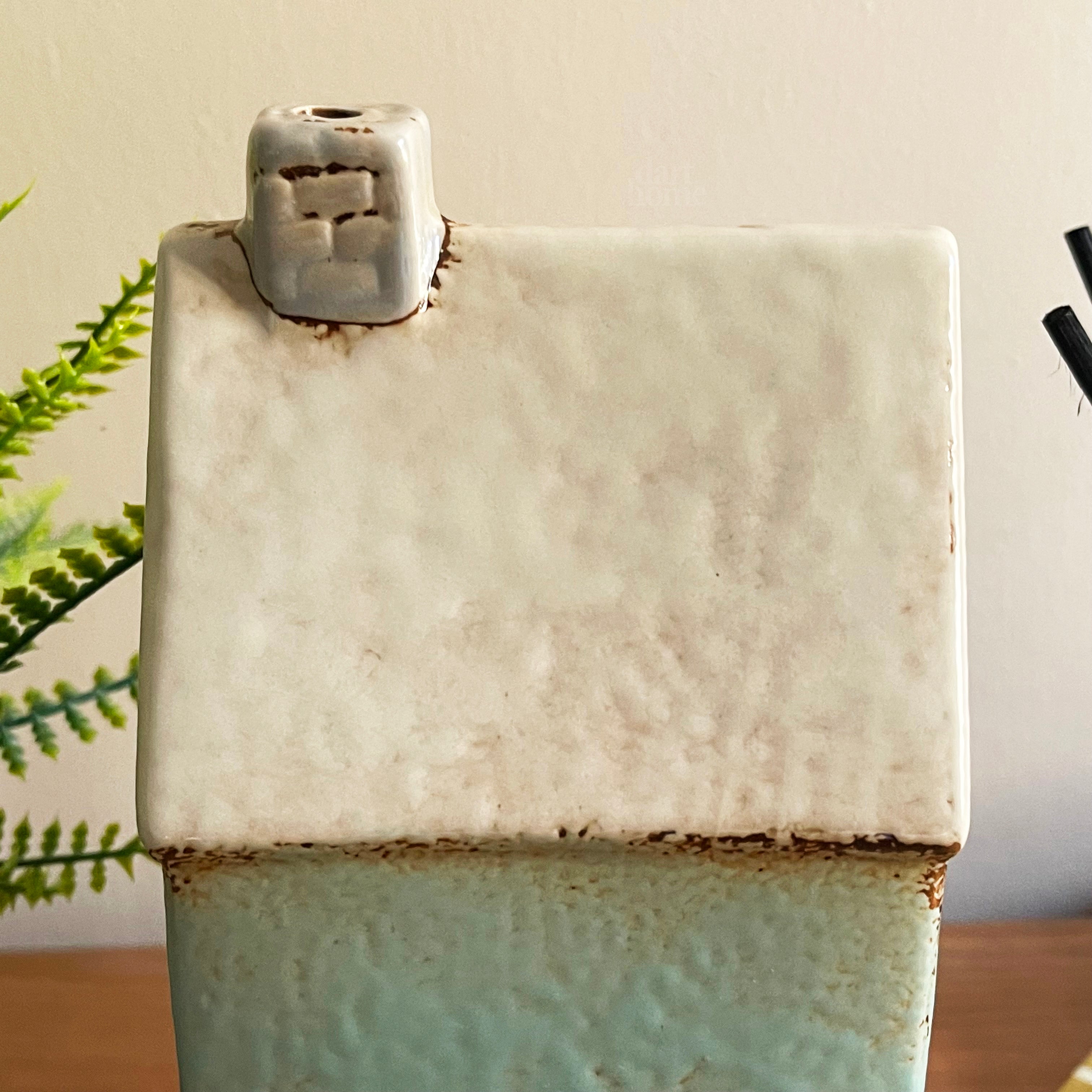 Tall Blue House Tea Light Holder