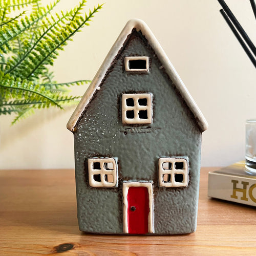 Keramik-Teelichthalter im Landhausstil, grau