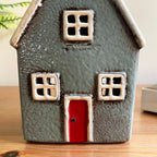 Ceramic Grey Cottage House Tealight Holder