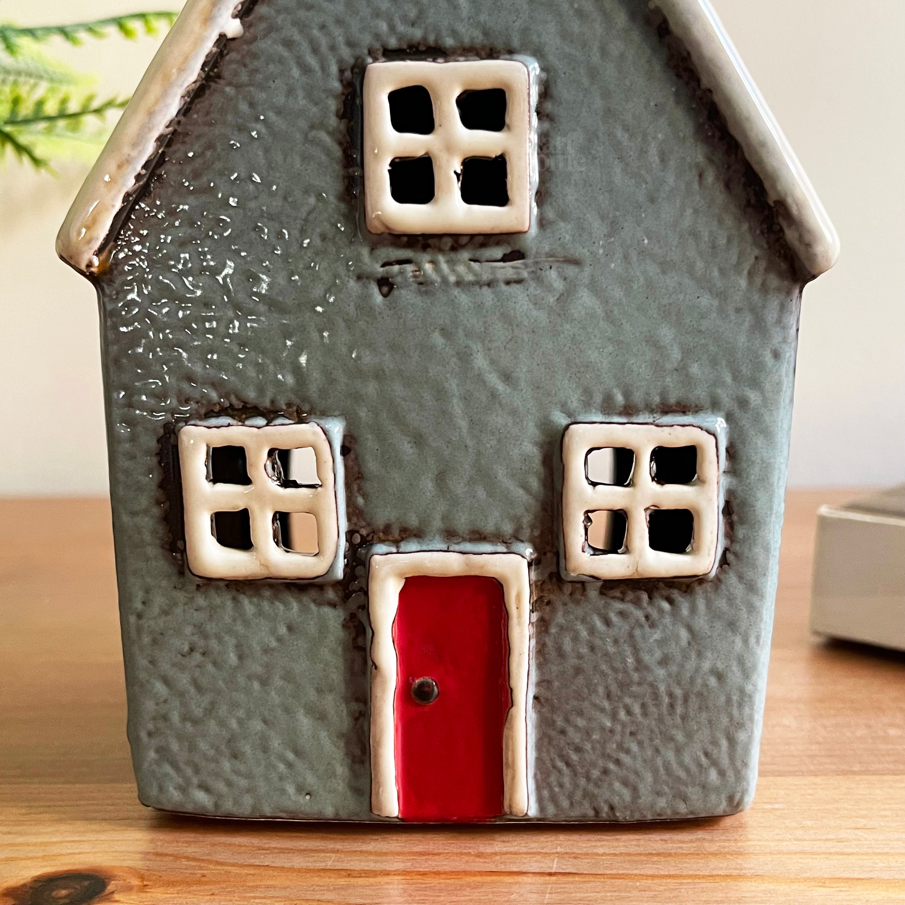 Ceramic Grey Cottage House Tealight Holder