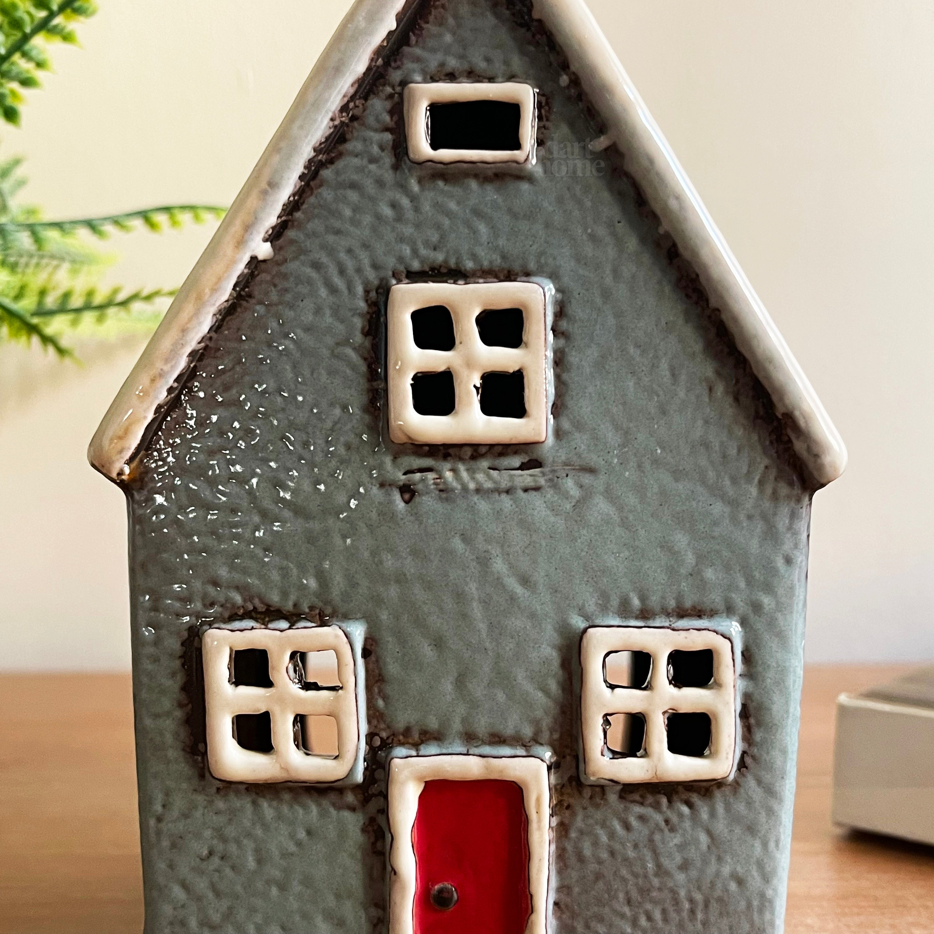 Ceramic Grey Cottage House Tealight Holder
