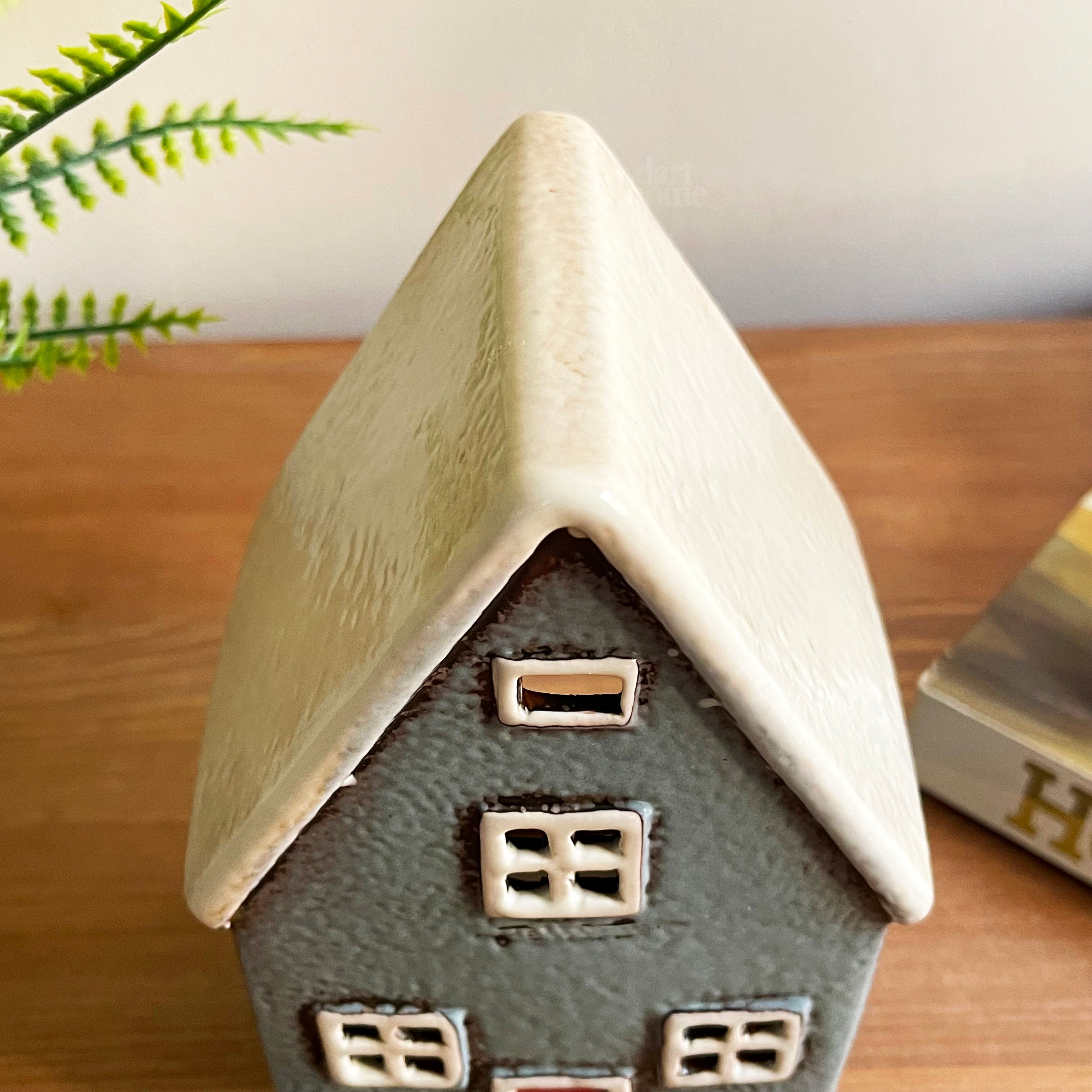 Ceramic Grey Cottage House Tealight Holder