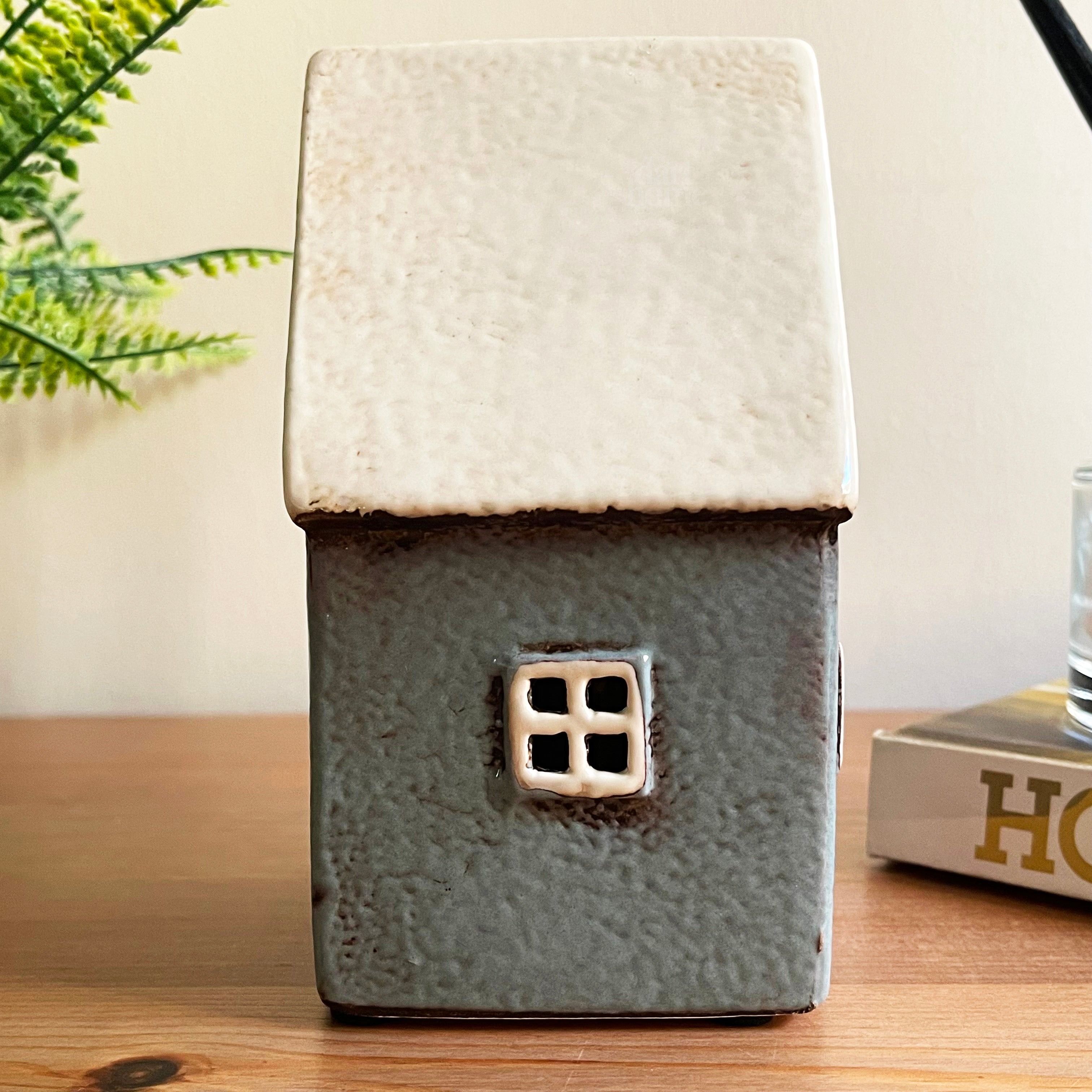 Ceramic Grey Cottage House Tealight Holder