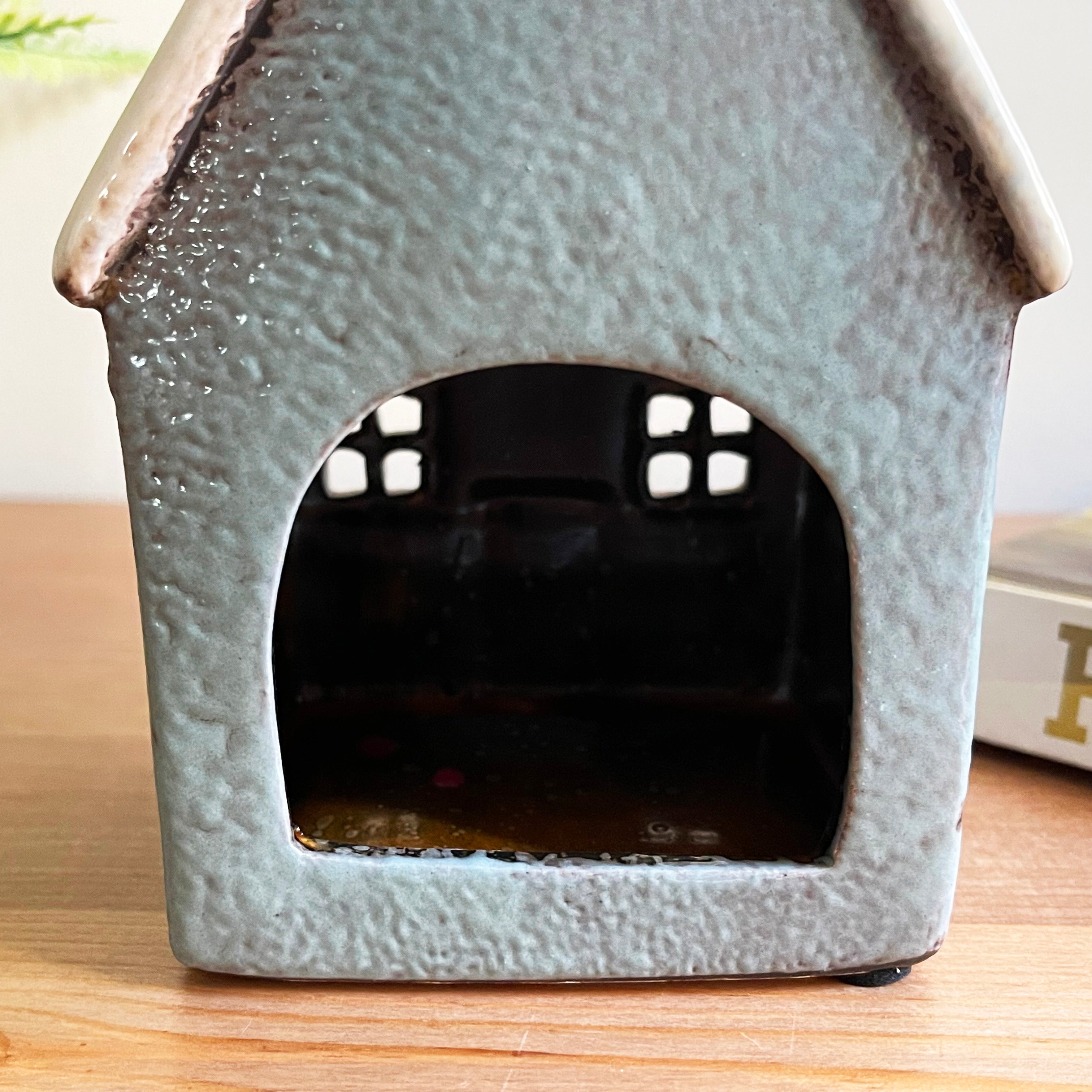 Ceramic Grey Cottage House Tealight Holder