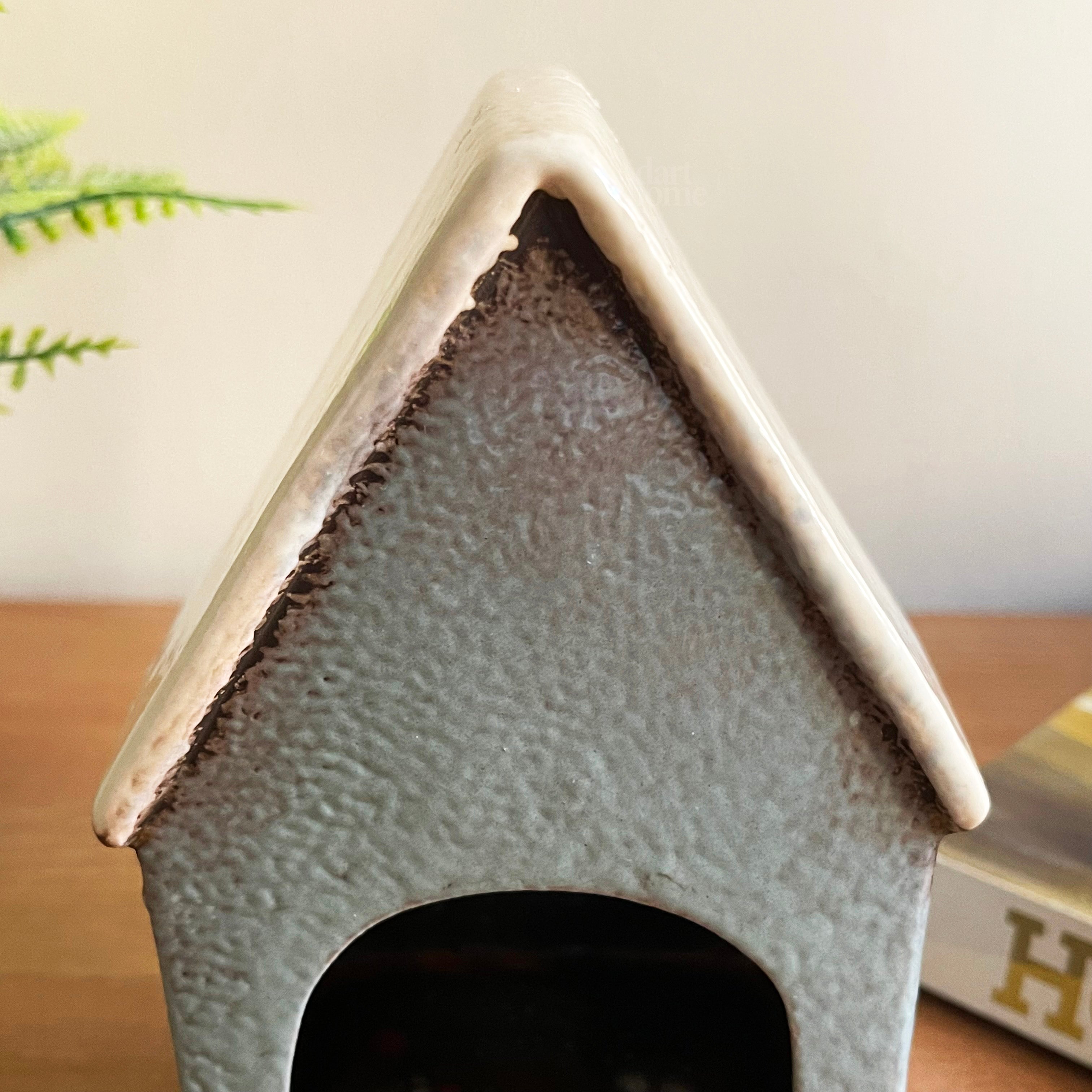 Ceramic Grey Cottage House Tealight Holder