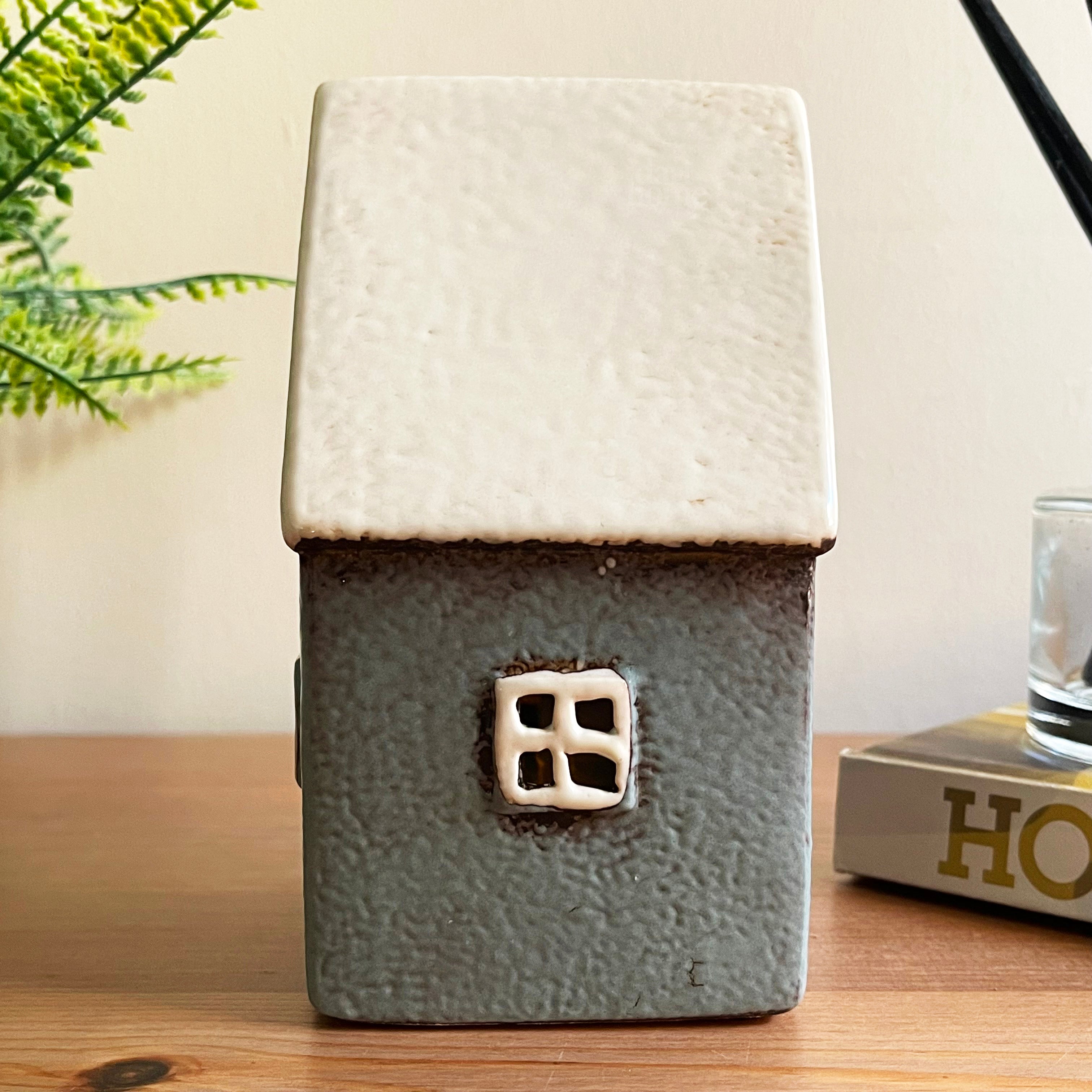 Ceramic Grey Cottage House Tealight Holder